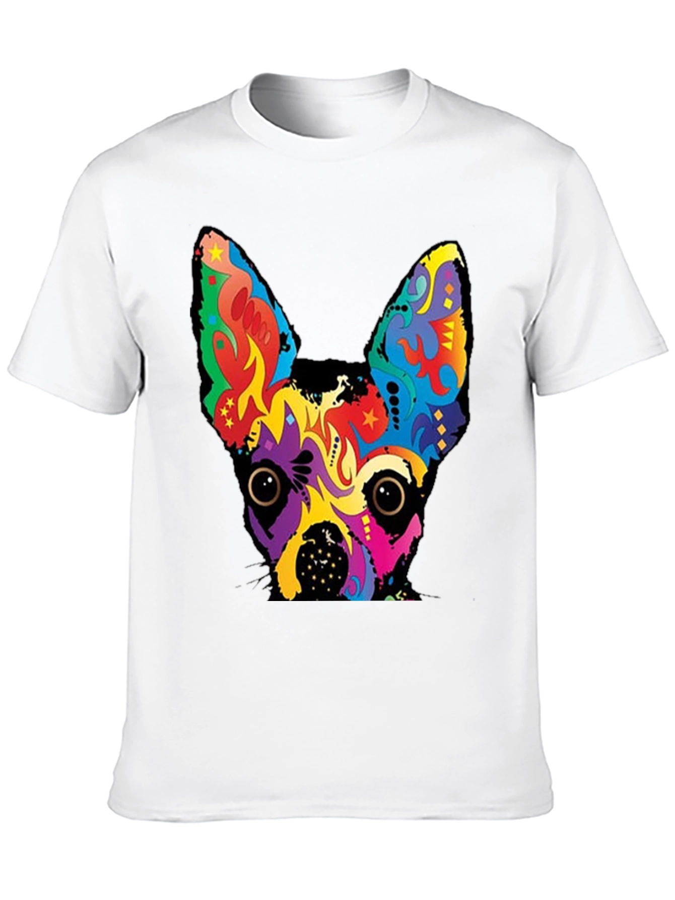 Psychedelic Dog Graphic Tee - Bold Black Cotton T-Shirt