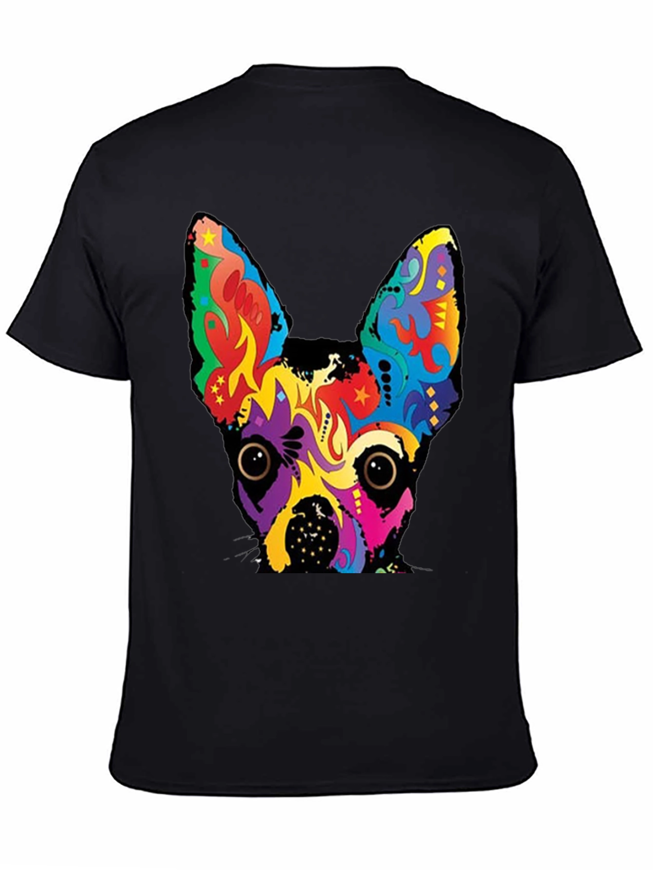 Psychedelic Dog Graphic Tee - Bold Black Cotton T-Shirt