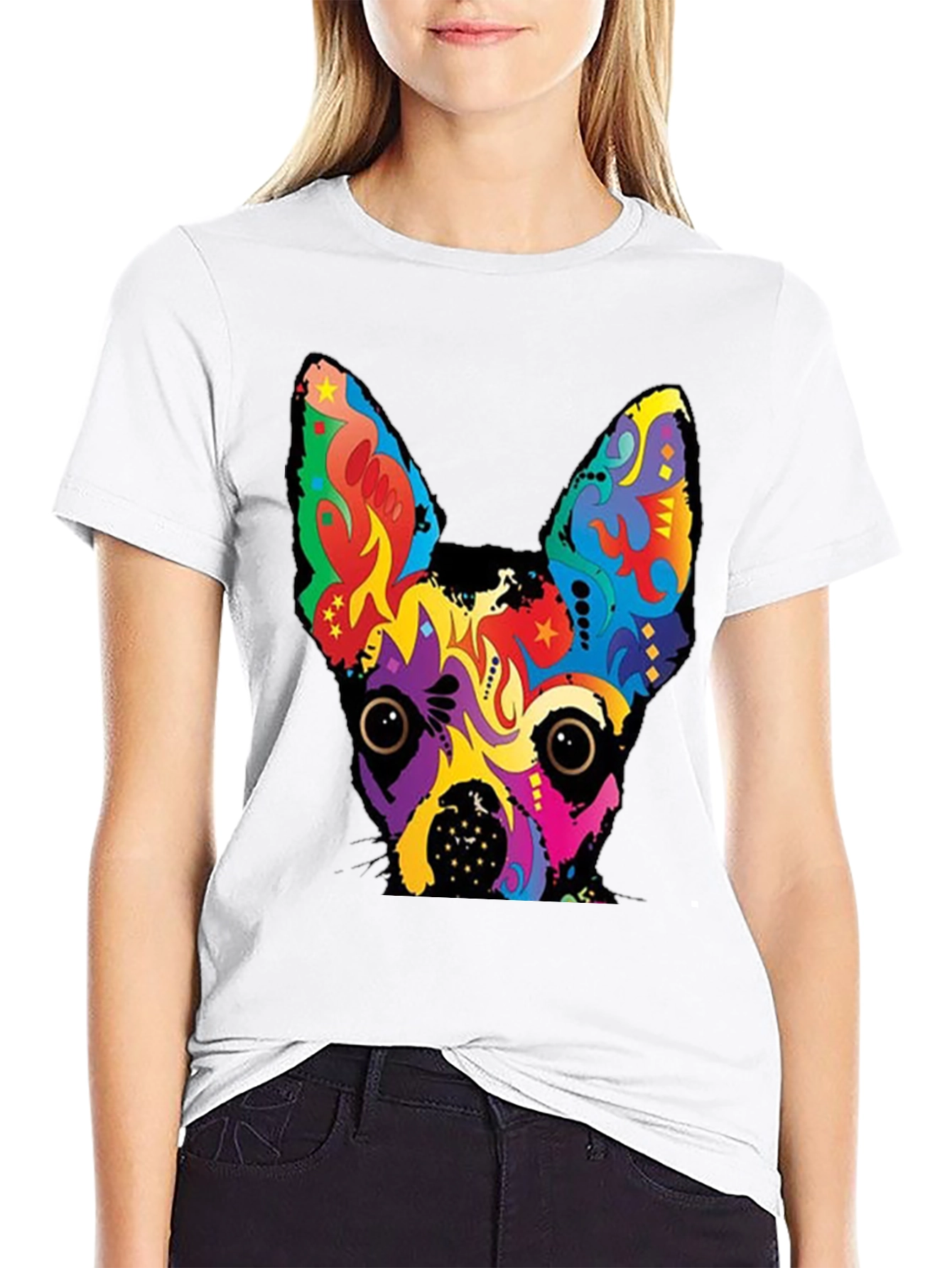 Psychedelic Dog Graphic Tee - Bold Black Cotton T-Shirt