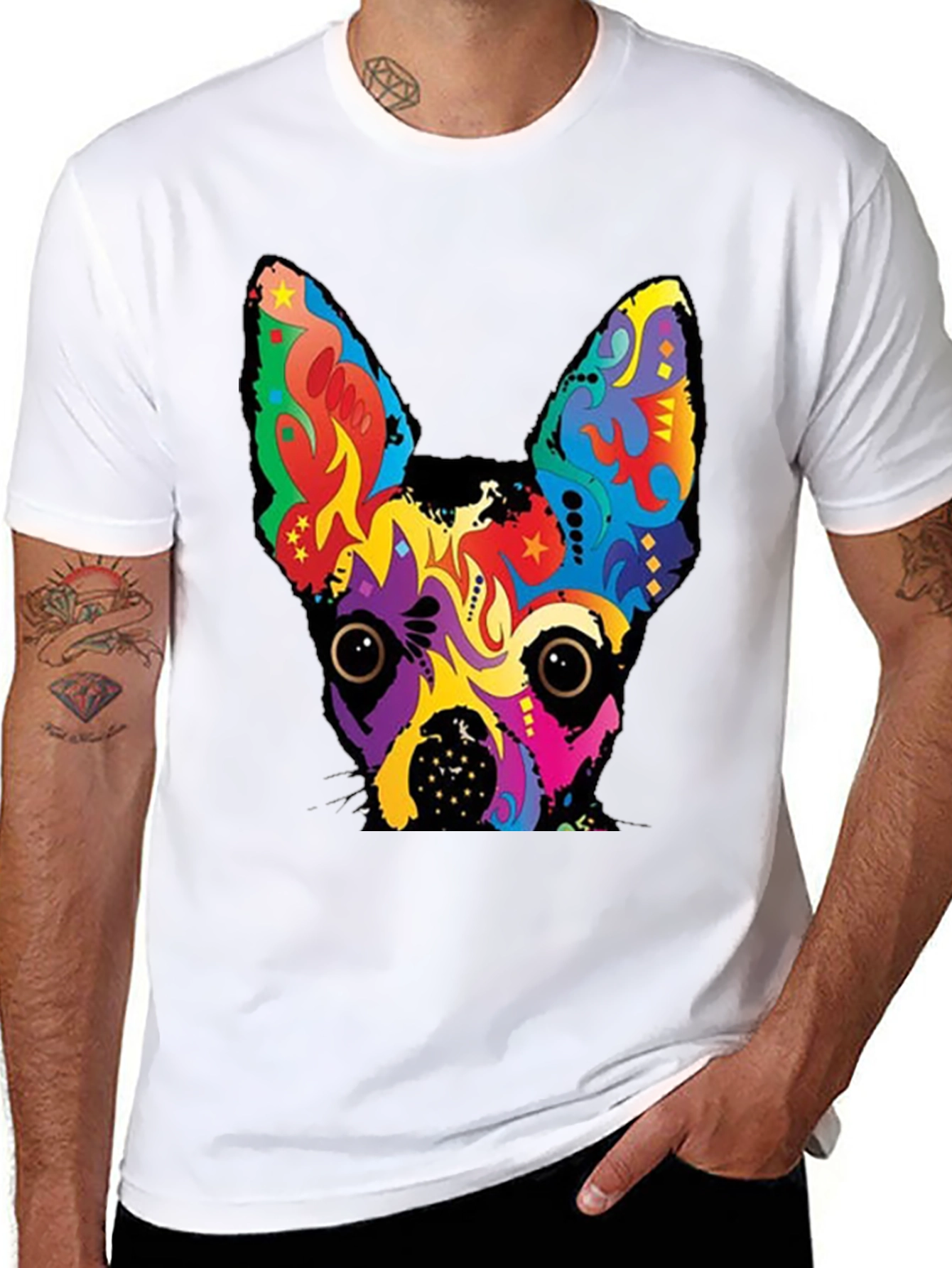 Psychedelic Dog Graphic Tee - Bold Black Cotton T-Shirt