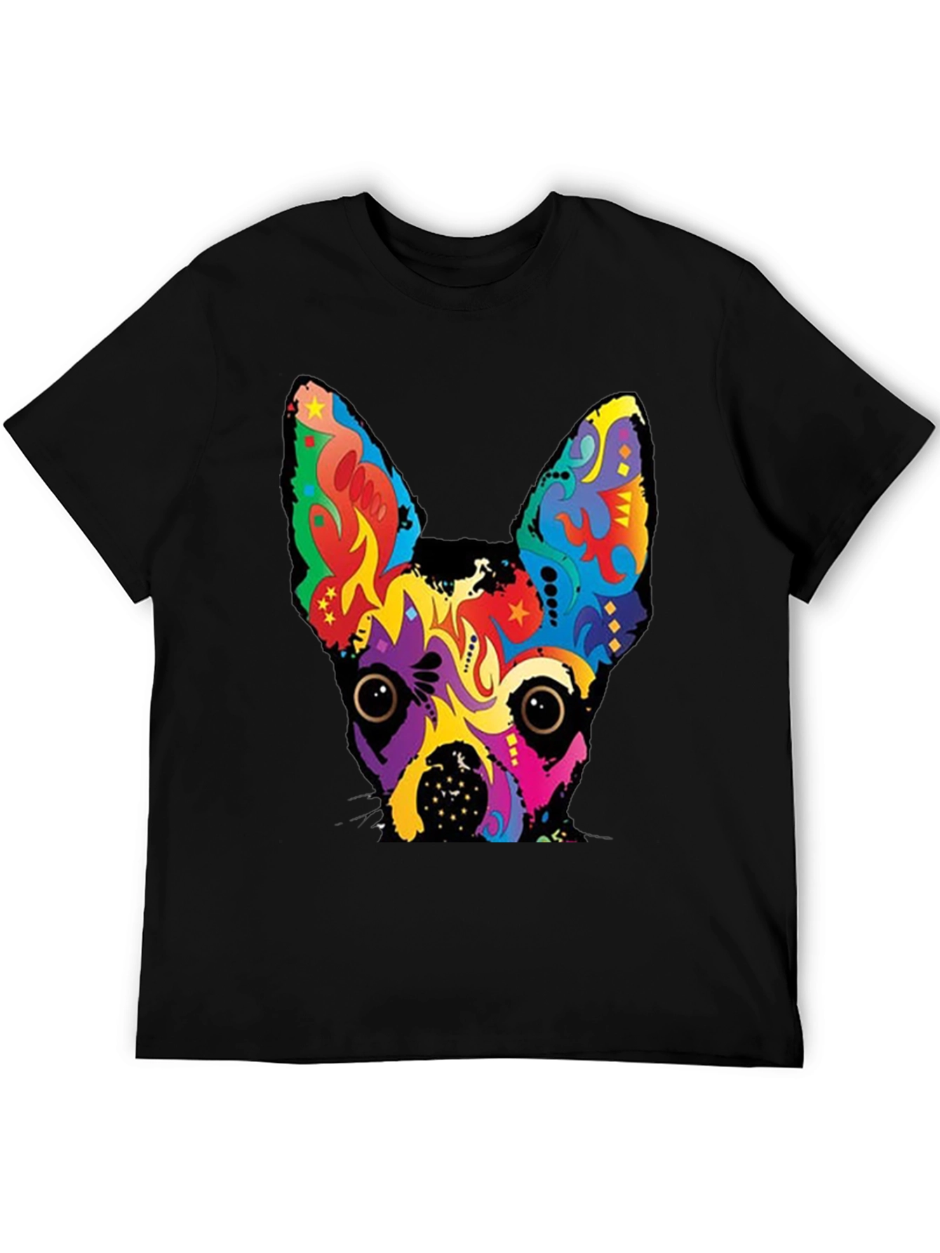 Psychedelic Dog Graphic Tee - Bold Black Cotton T-Shirt