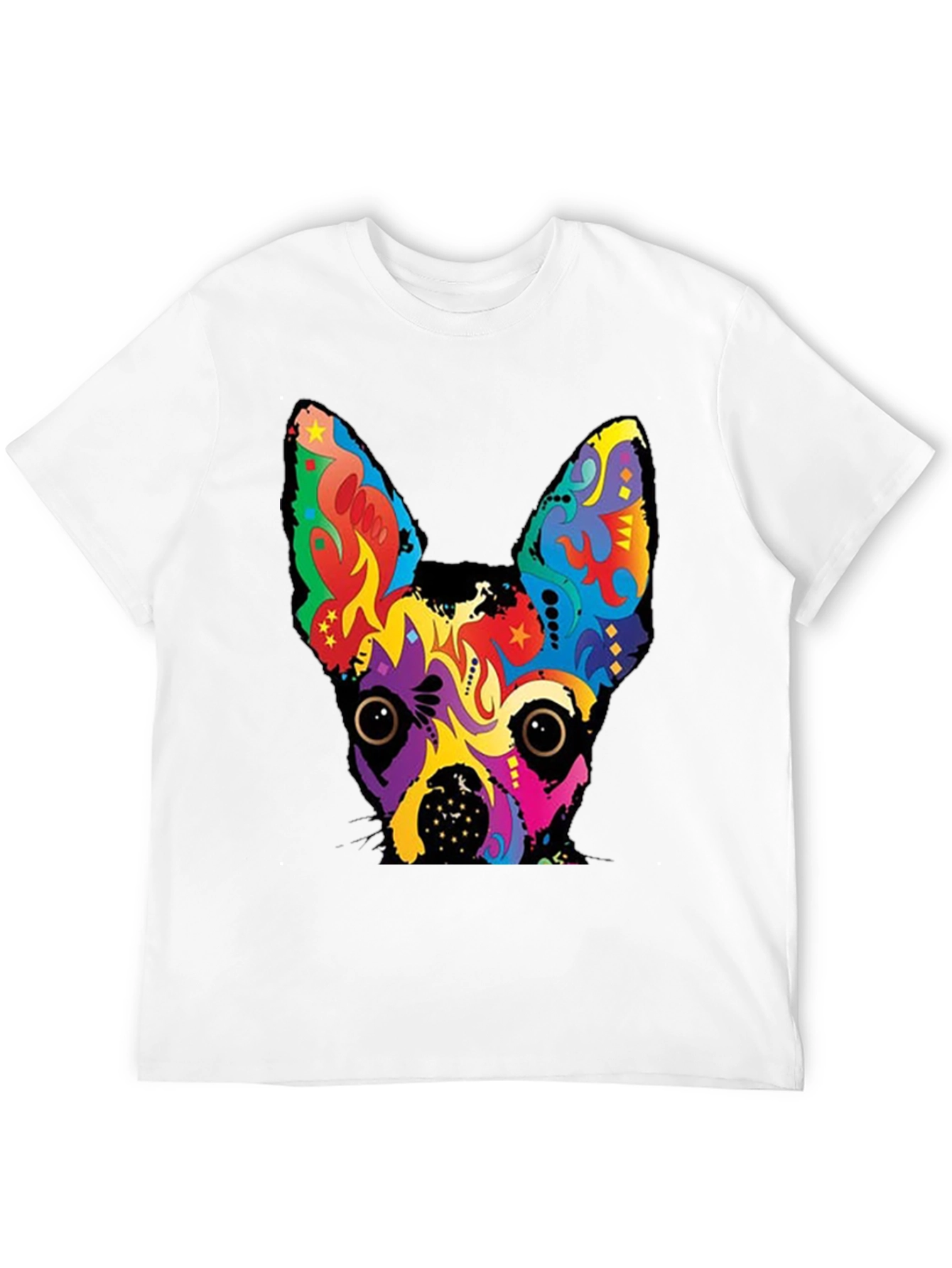 Psychedelic Dog Graphic Tee - Bold Black Cotton T-Shirt