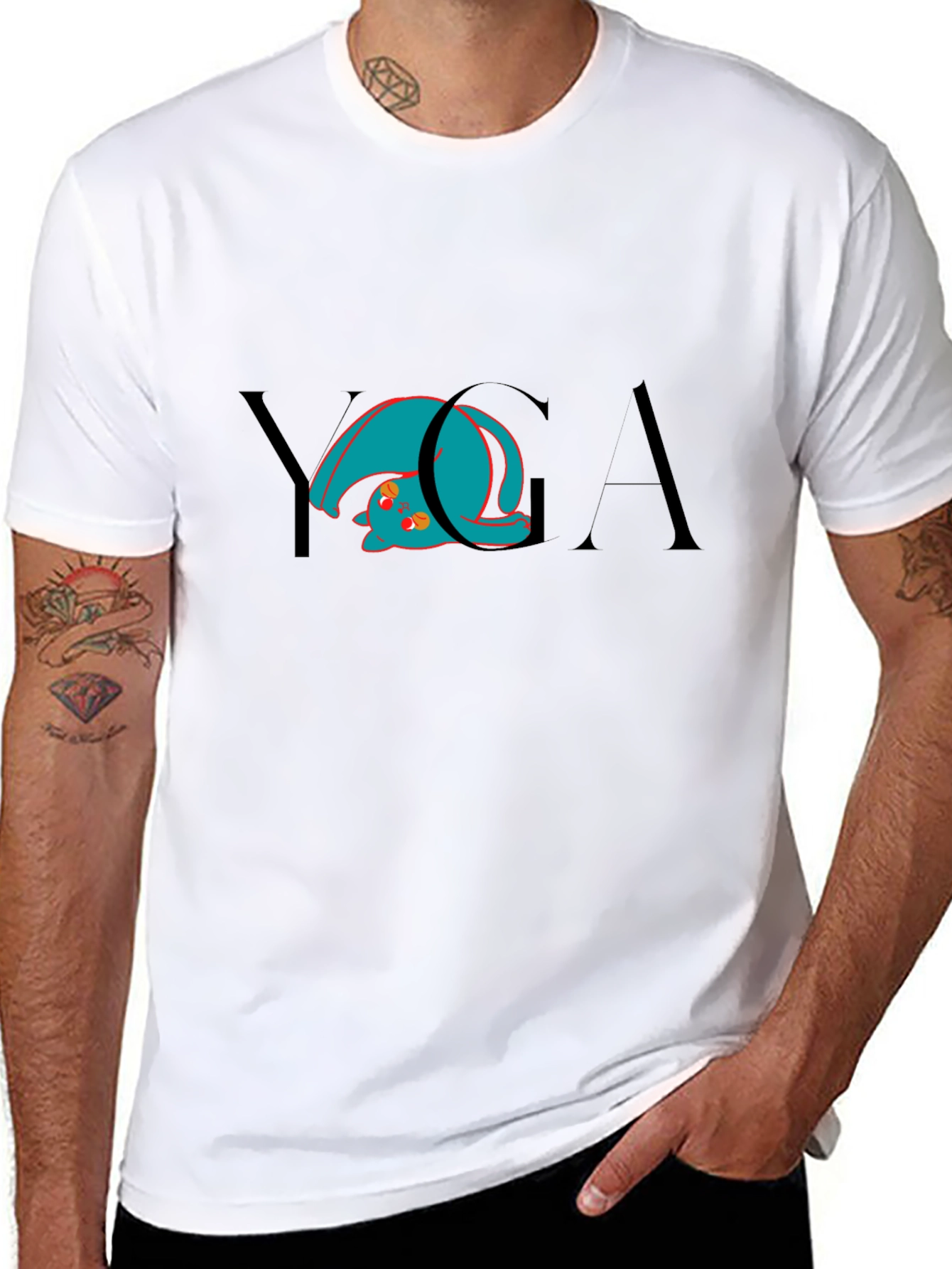 Yoga Cat Black T-Shirt - Flexible Feline Fun!