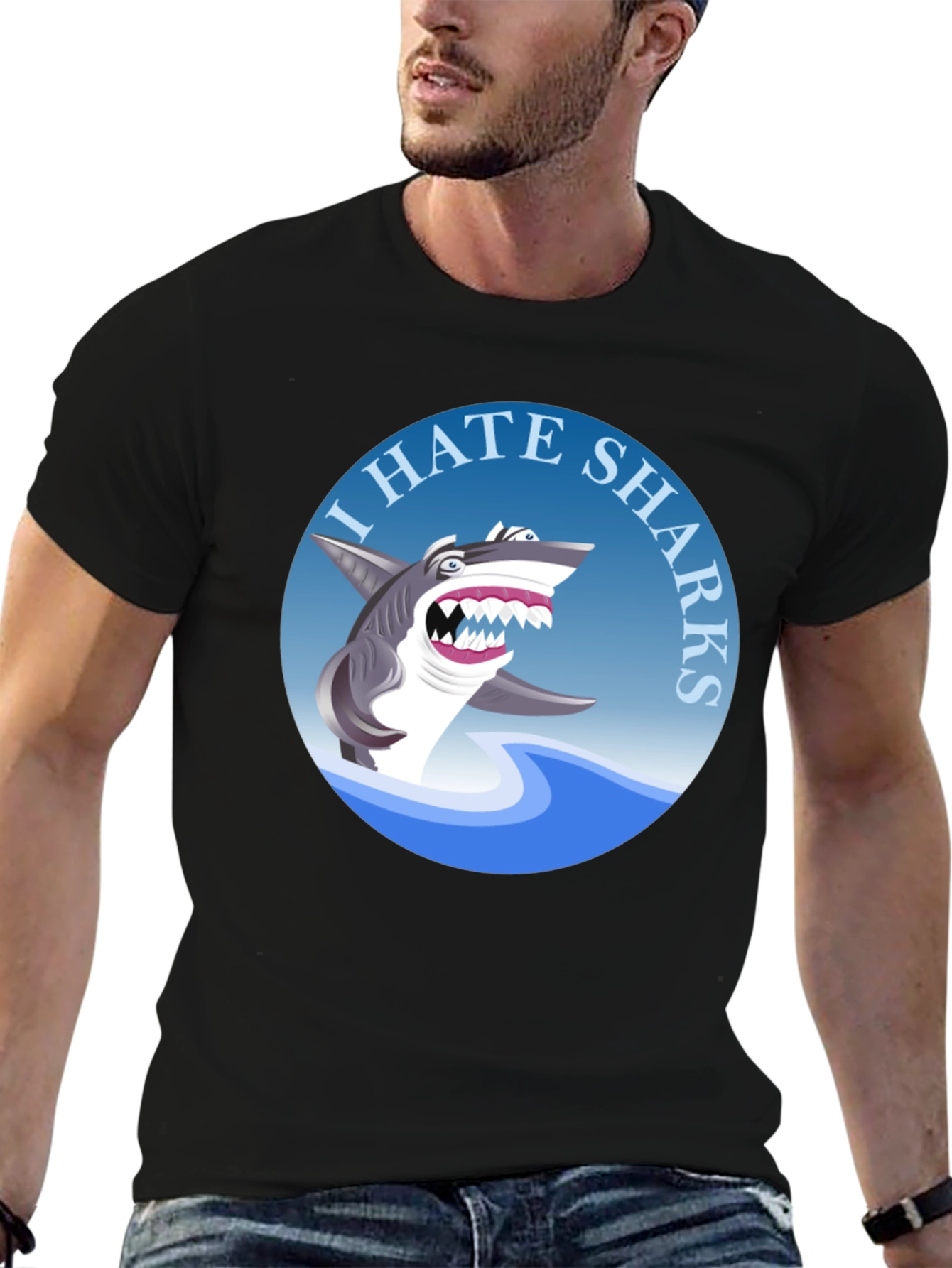 I Hate Sharks Graphic Tee - Mens Black T-Shirt