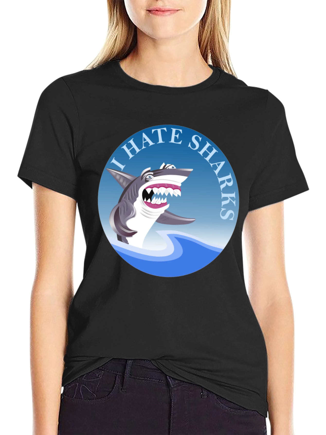 I Hate Sharks Graphic Tee - Mens Black T-Shirt