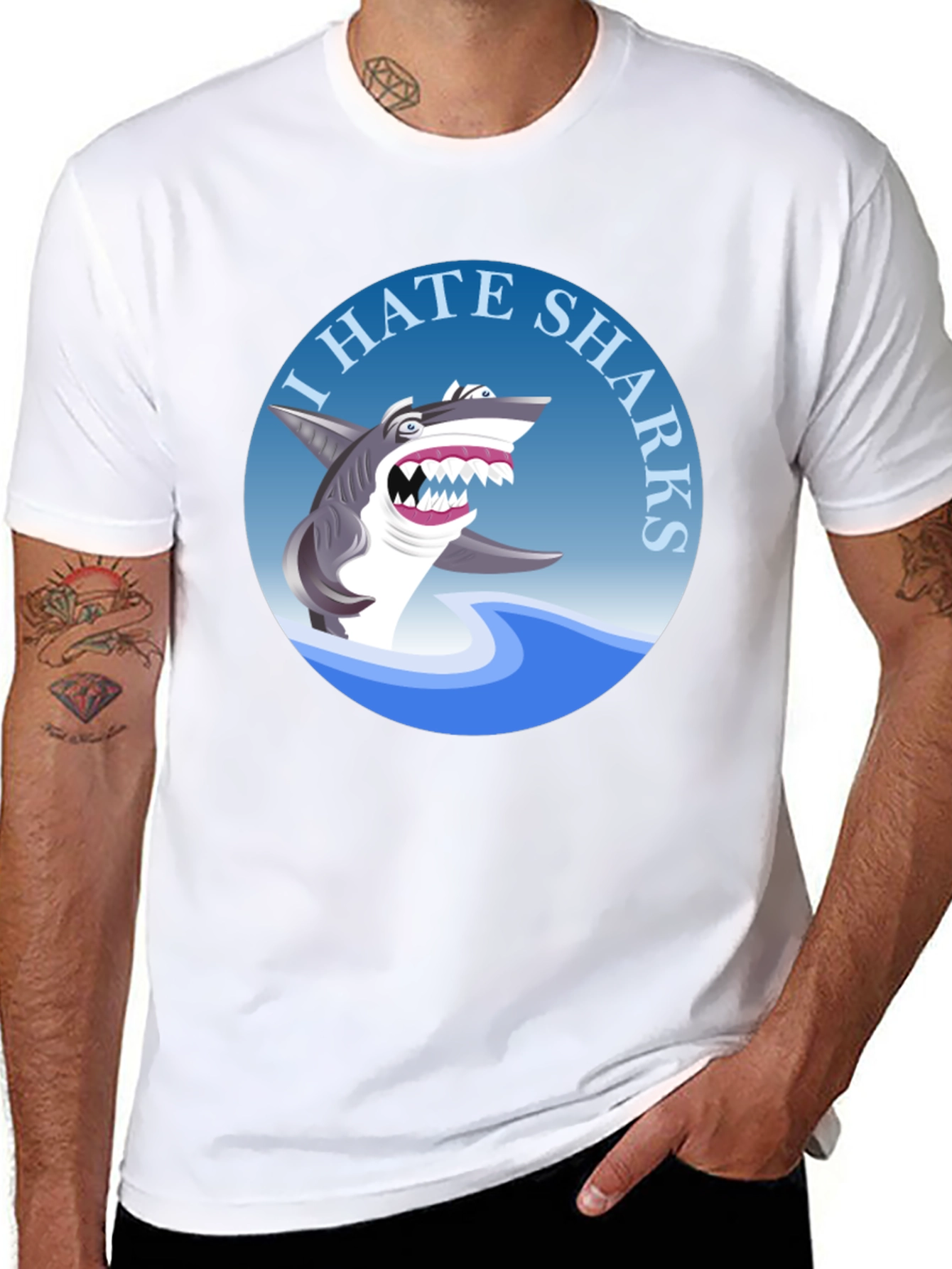 I Hate Sharks Graphic Tee - Mens Black T-Shirt