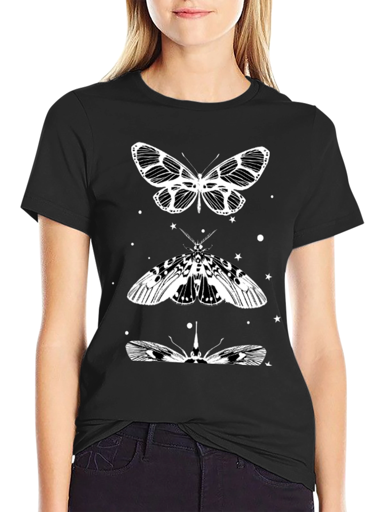 Moth Graphic Tee - Black Cotton T-Shirt