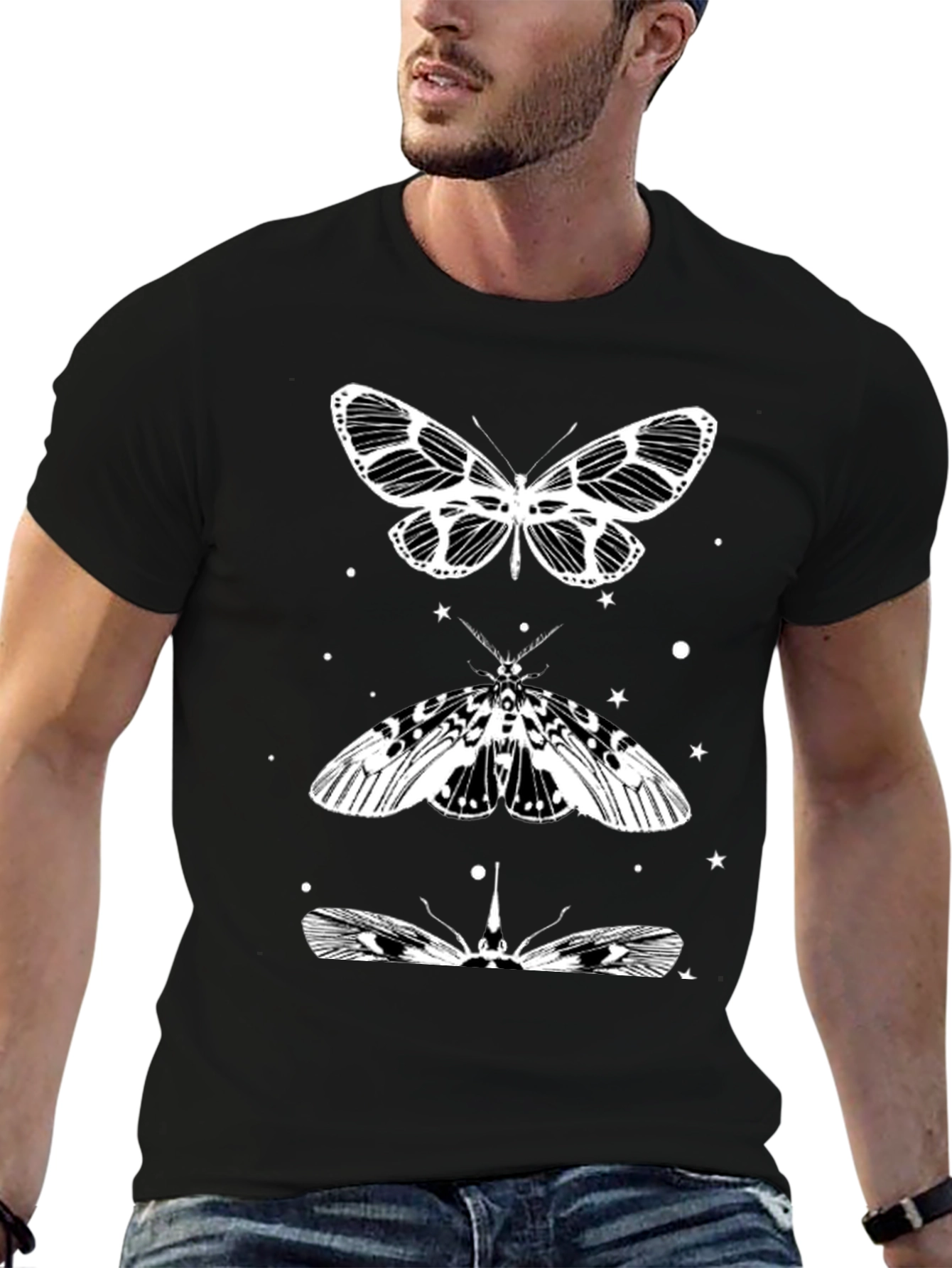 Moth Graphic Tee - Black Cotton T-Shirt