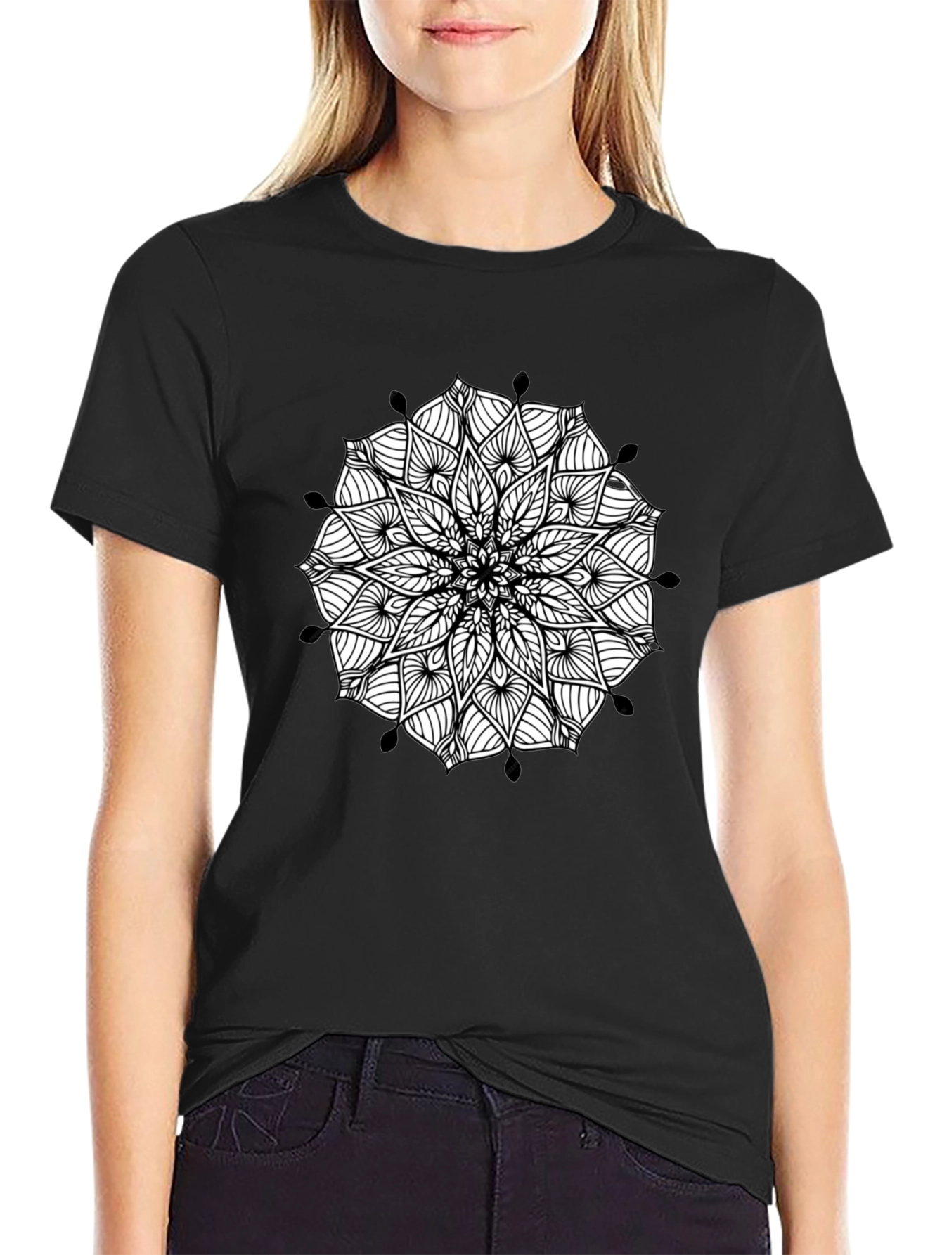 Black Mandala Print Mens Tee