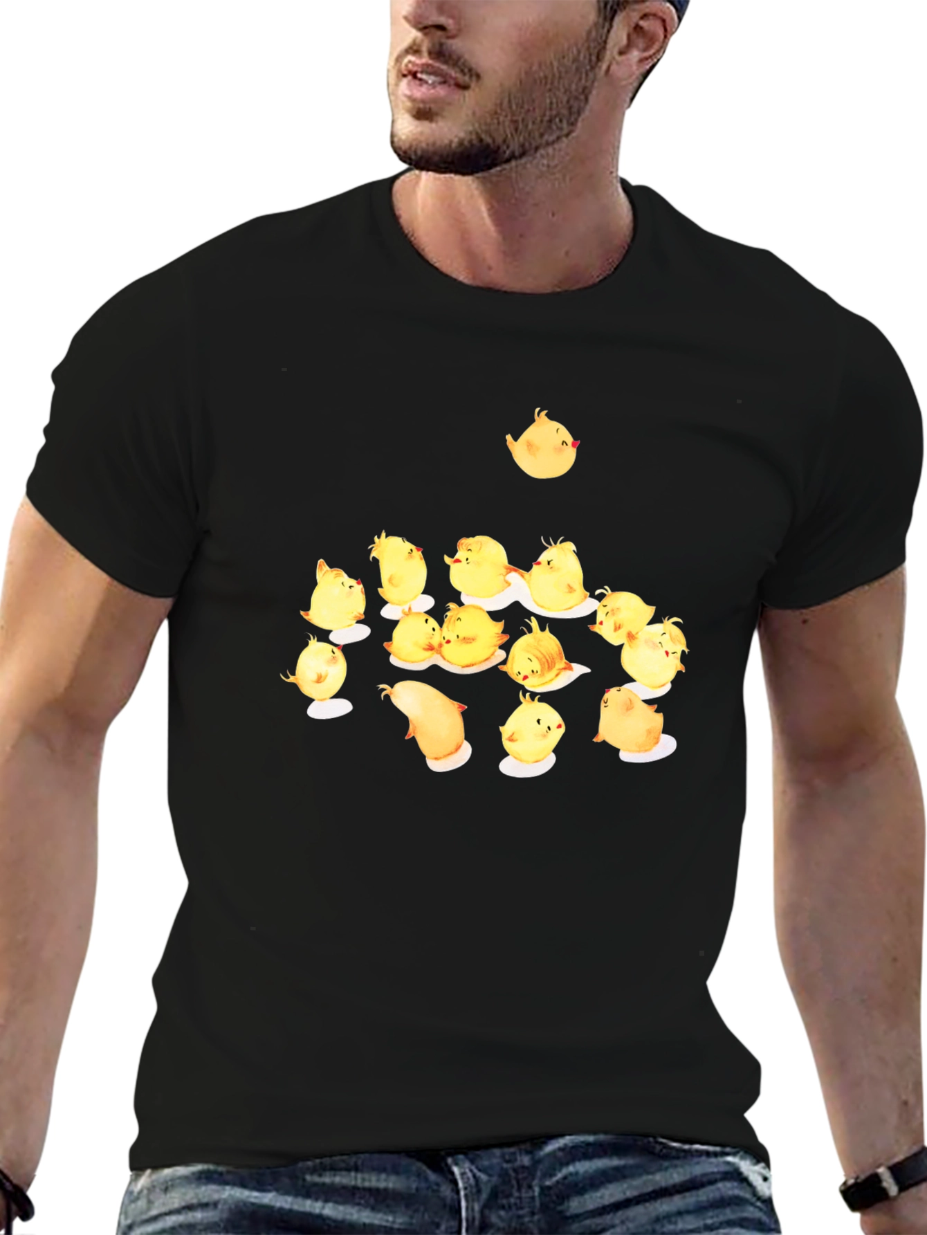 Black T-Shirt with Cute Chick Pattern
