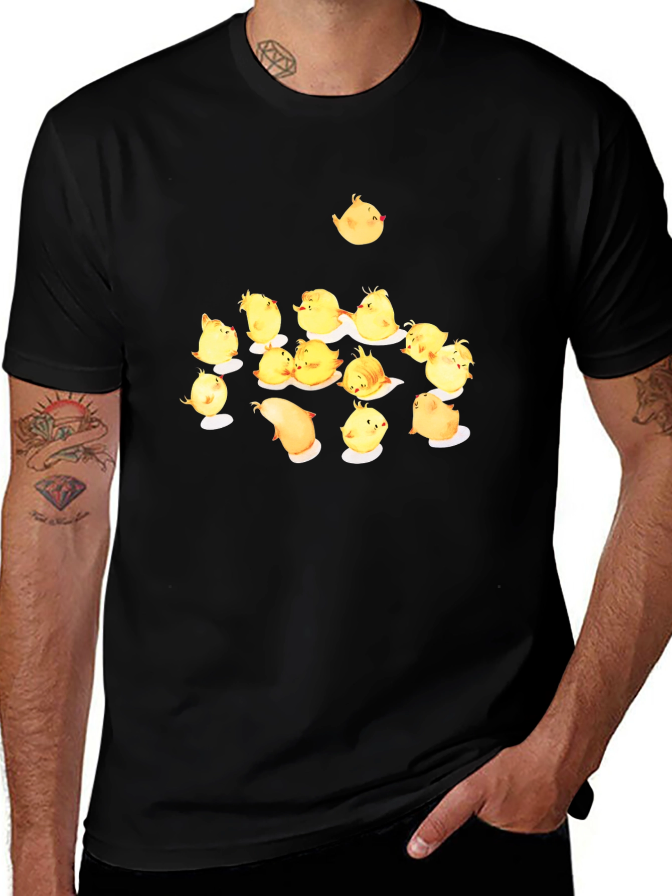 Black T-Shirt with Cute Chick Pattern