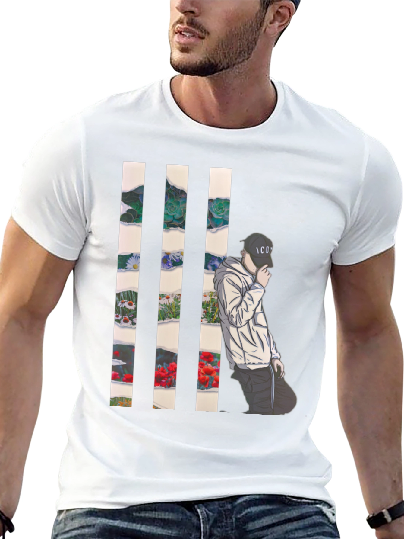 Artistic Floral Striped T-Shirt