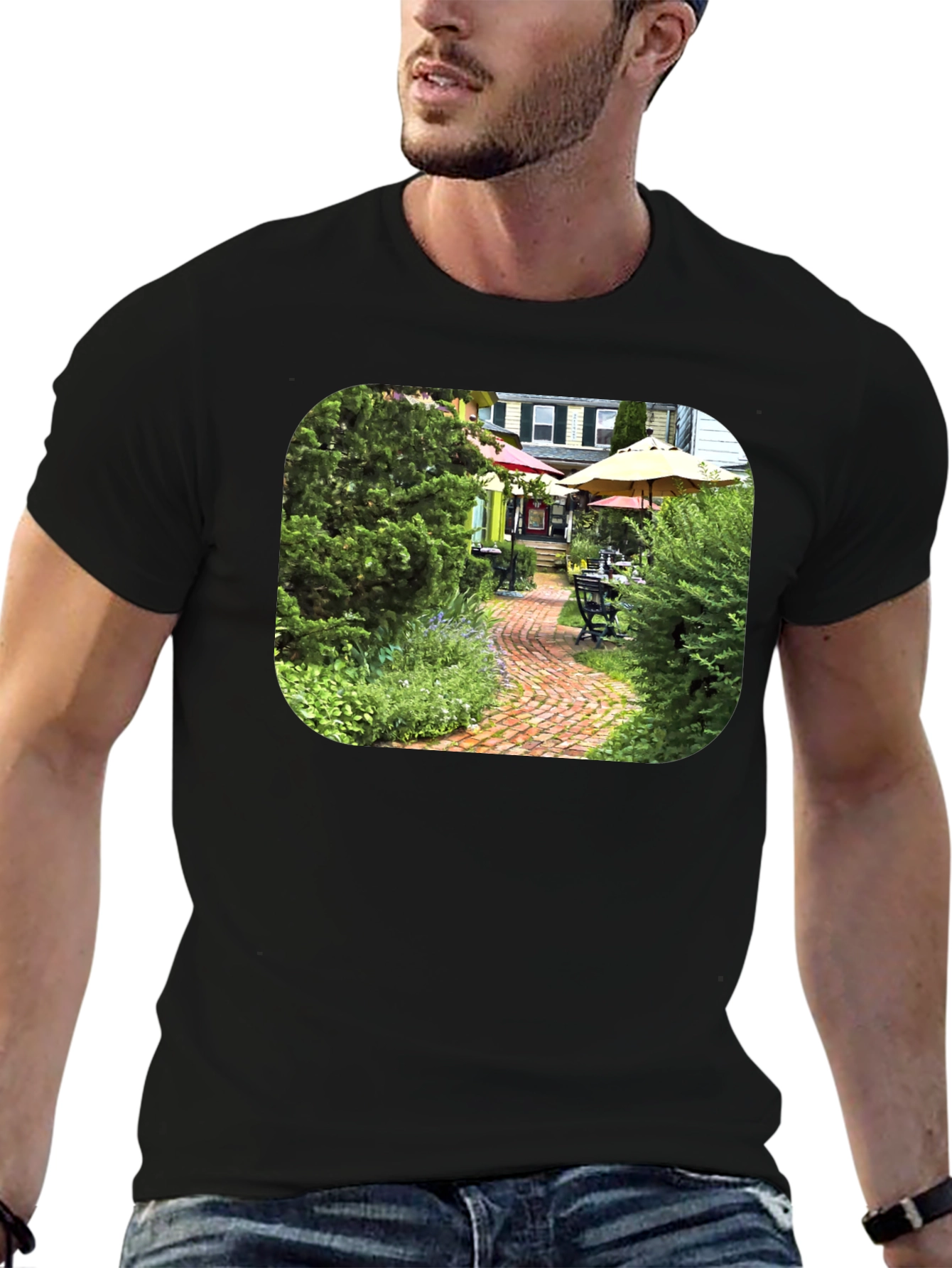 Quaint Garden Path Black T-Shirt