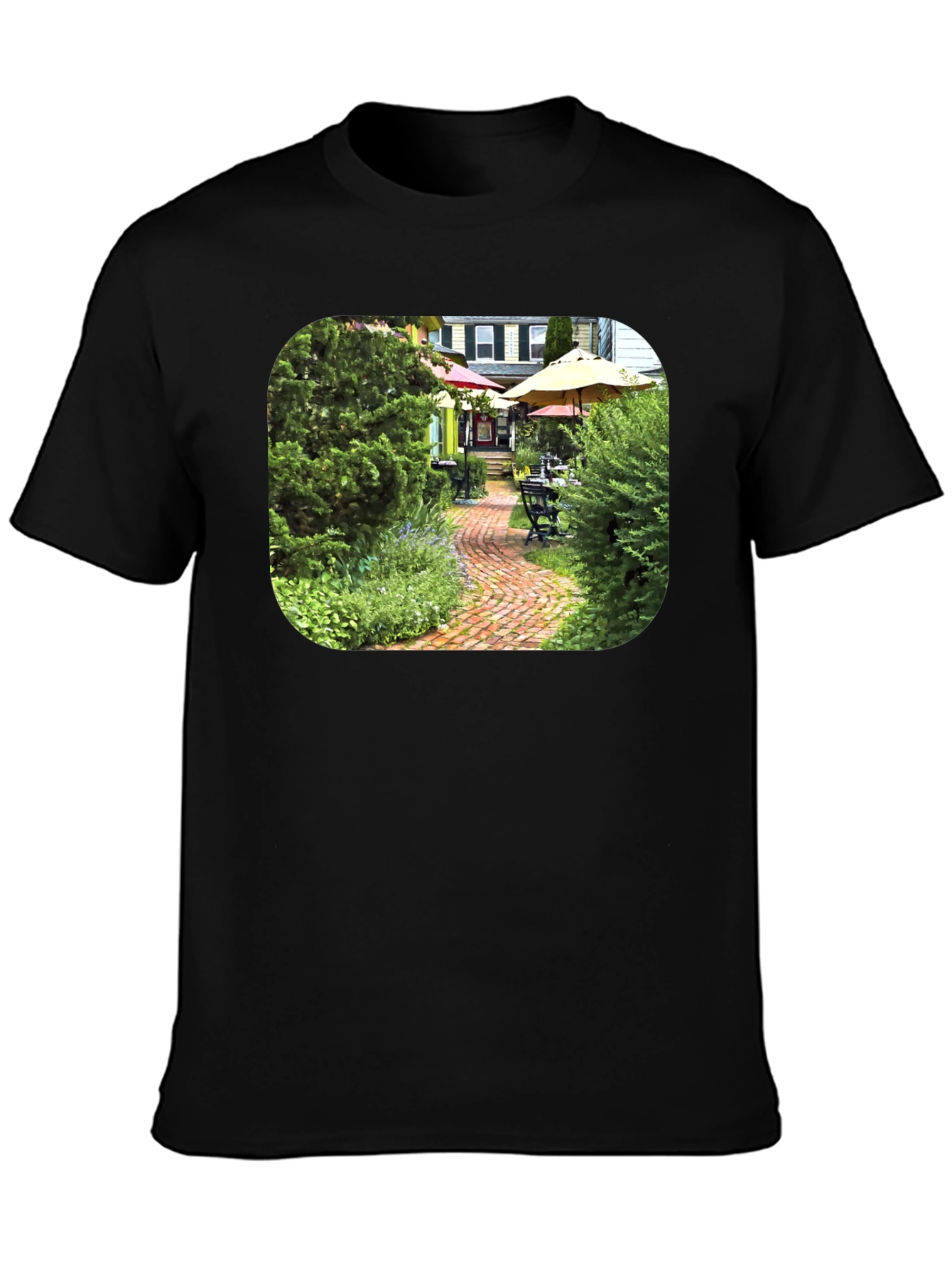 Quaint Garden Path Black T-Shirt