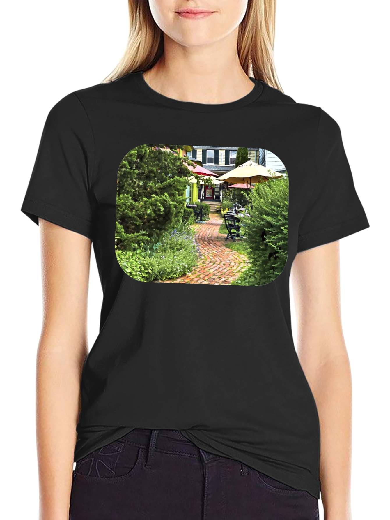 Quaint Garden Path Black T-Shirt