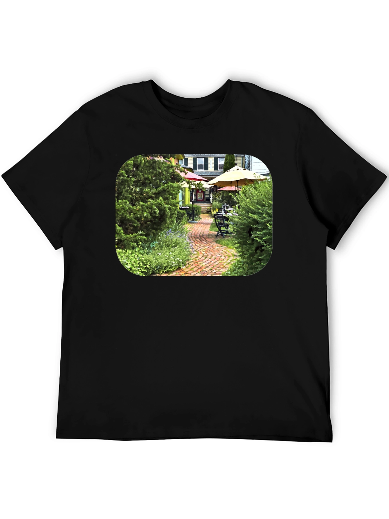 Quaint Garden Path Black T-Shirt