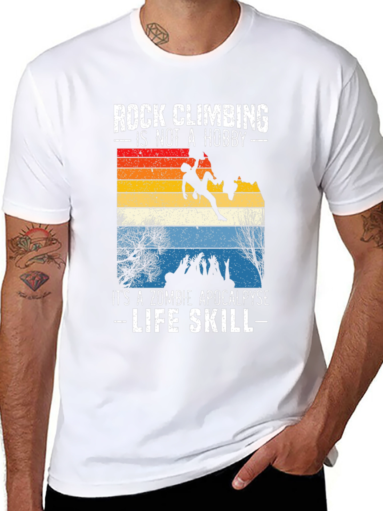 Rock Climbing Zombie Apocalypse Life Skill Graphic Tee