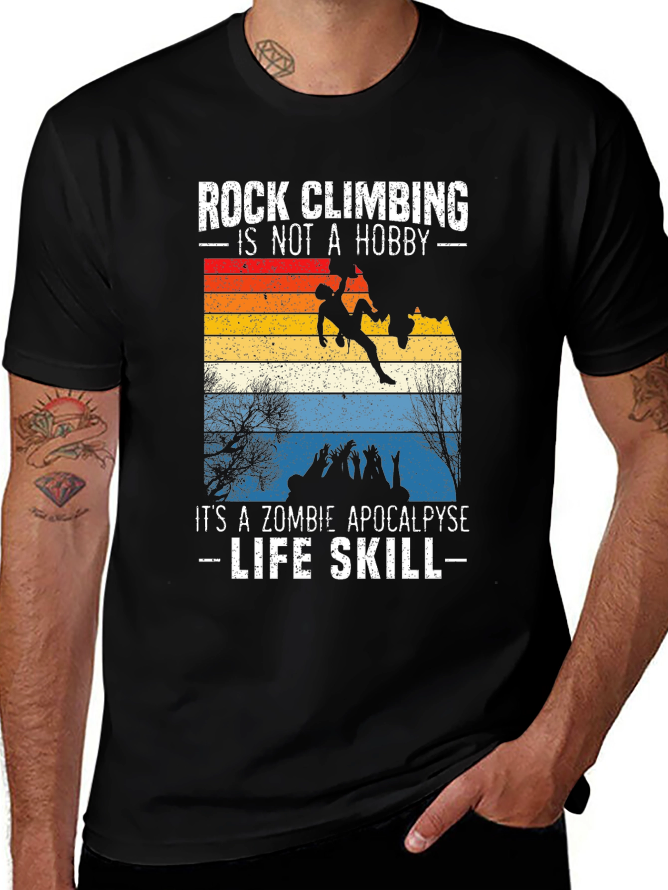 Rock Climbing Zombie Apocalypse Life Skill Graphic Tee