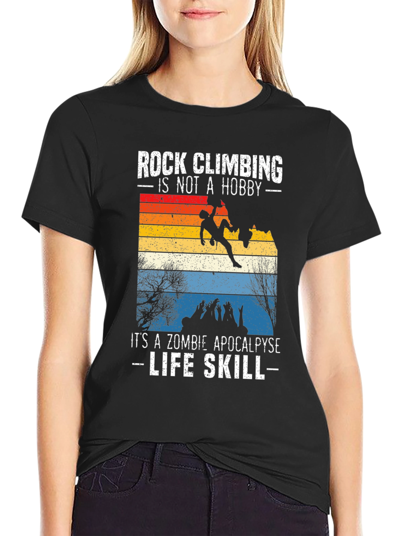 Rock Climbing Zombie Apocalypse Life Skill Graphic Tee