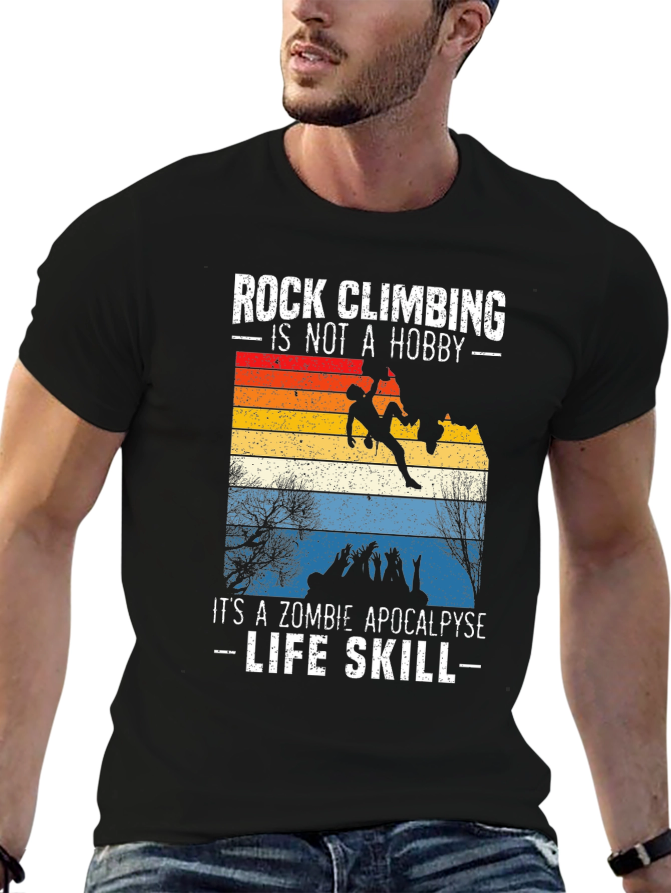 Rock Climbing Zombie Apocalypse Life Skill Graphic Tee