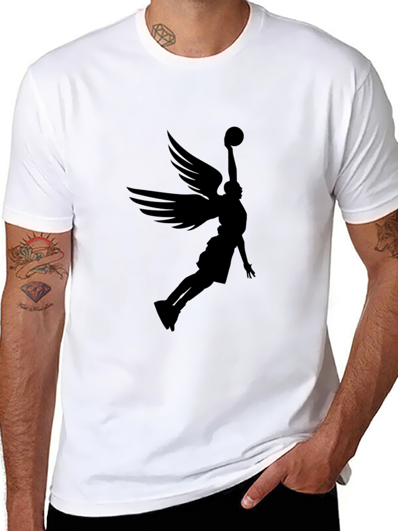 Winged Basketball Player Graphic Tee - Black