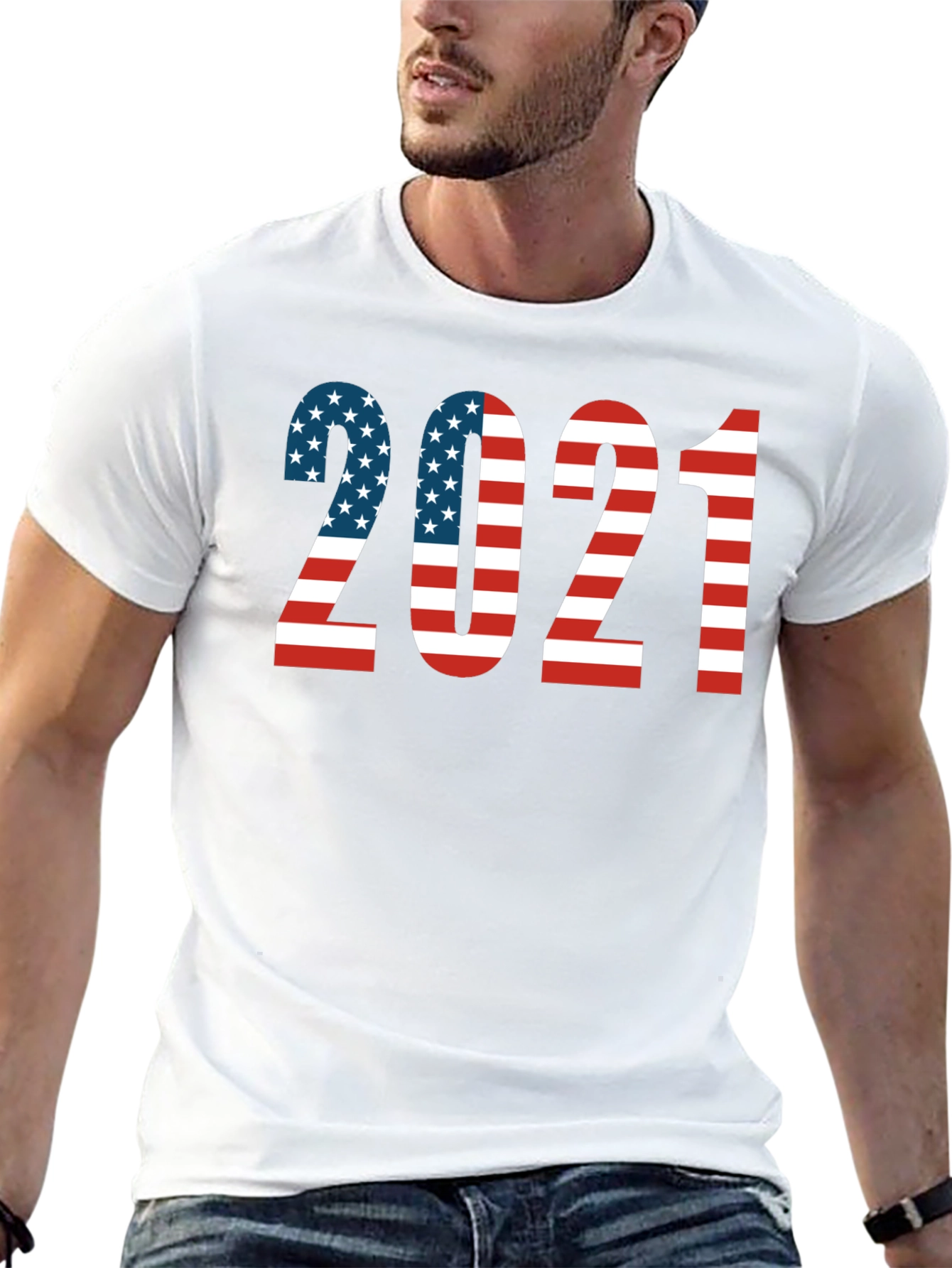 Patriotic 2021 American Flag Graphic T-Shirt