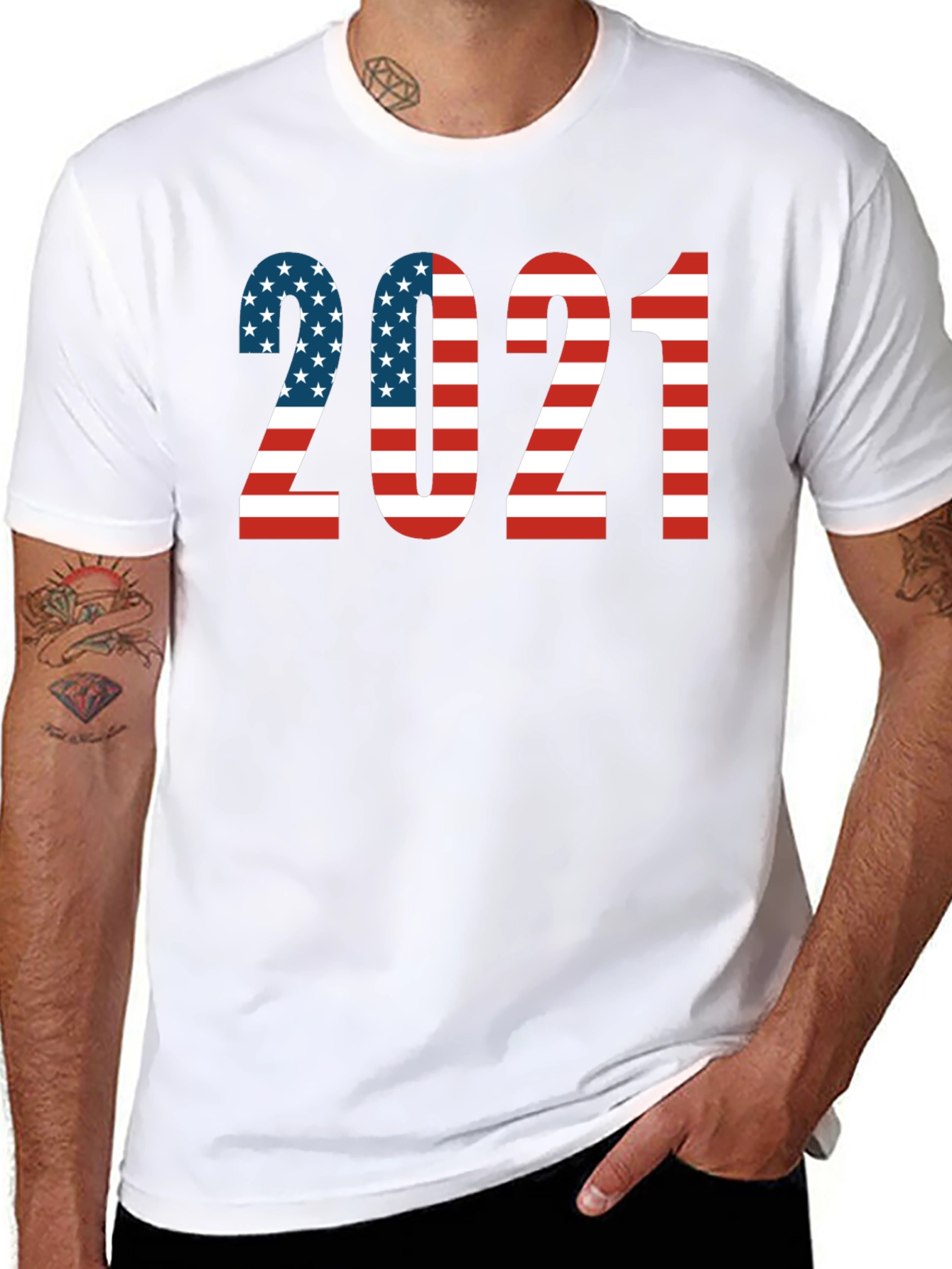 Patriotic 2021 American Flag Graphic T-Shirt