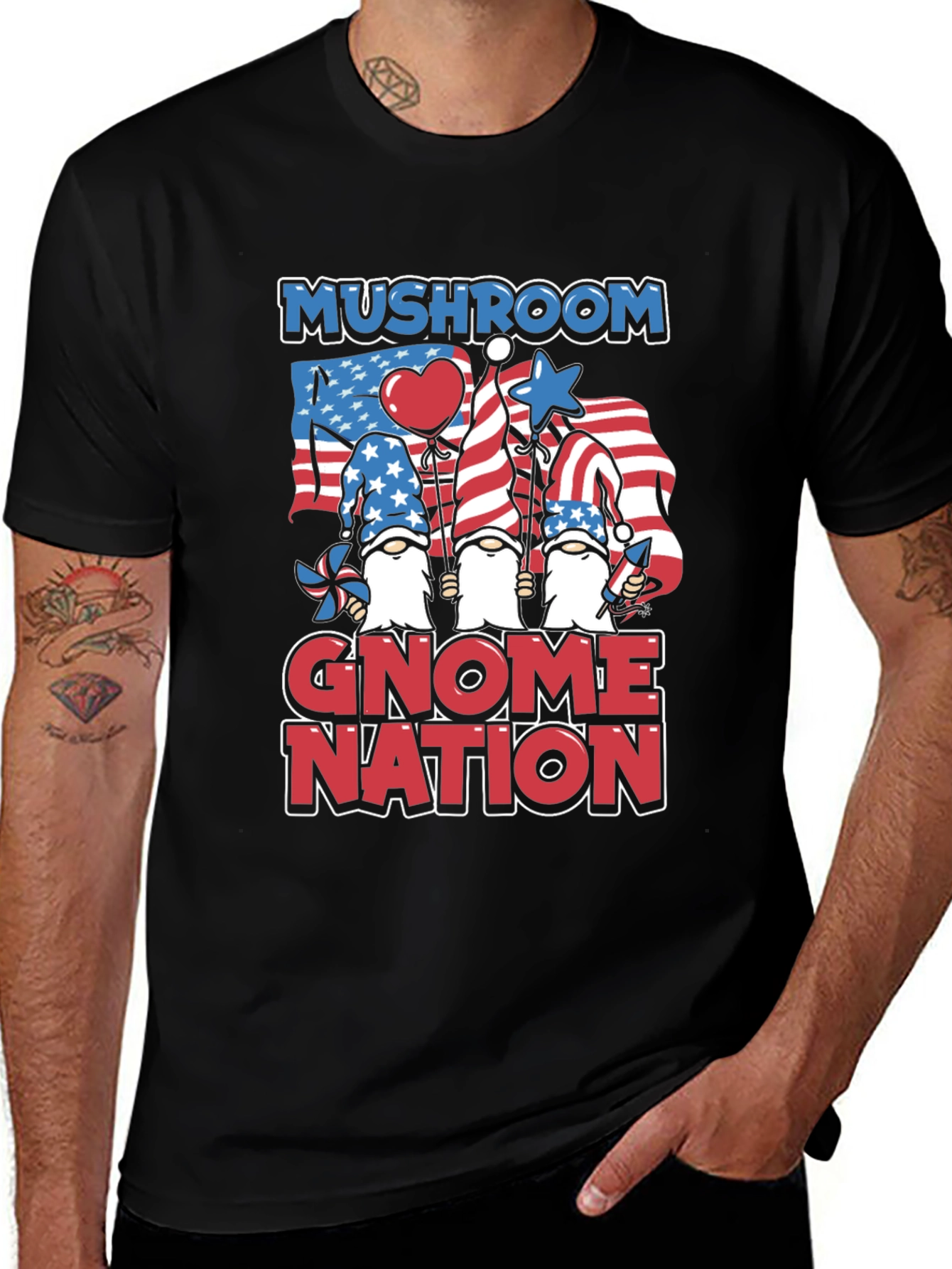 Mushroom Gnome Nation Patriotic T-Shirt