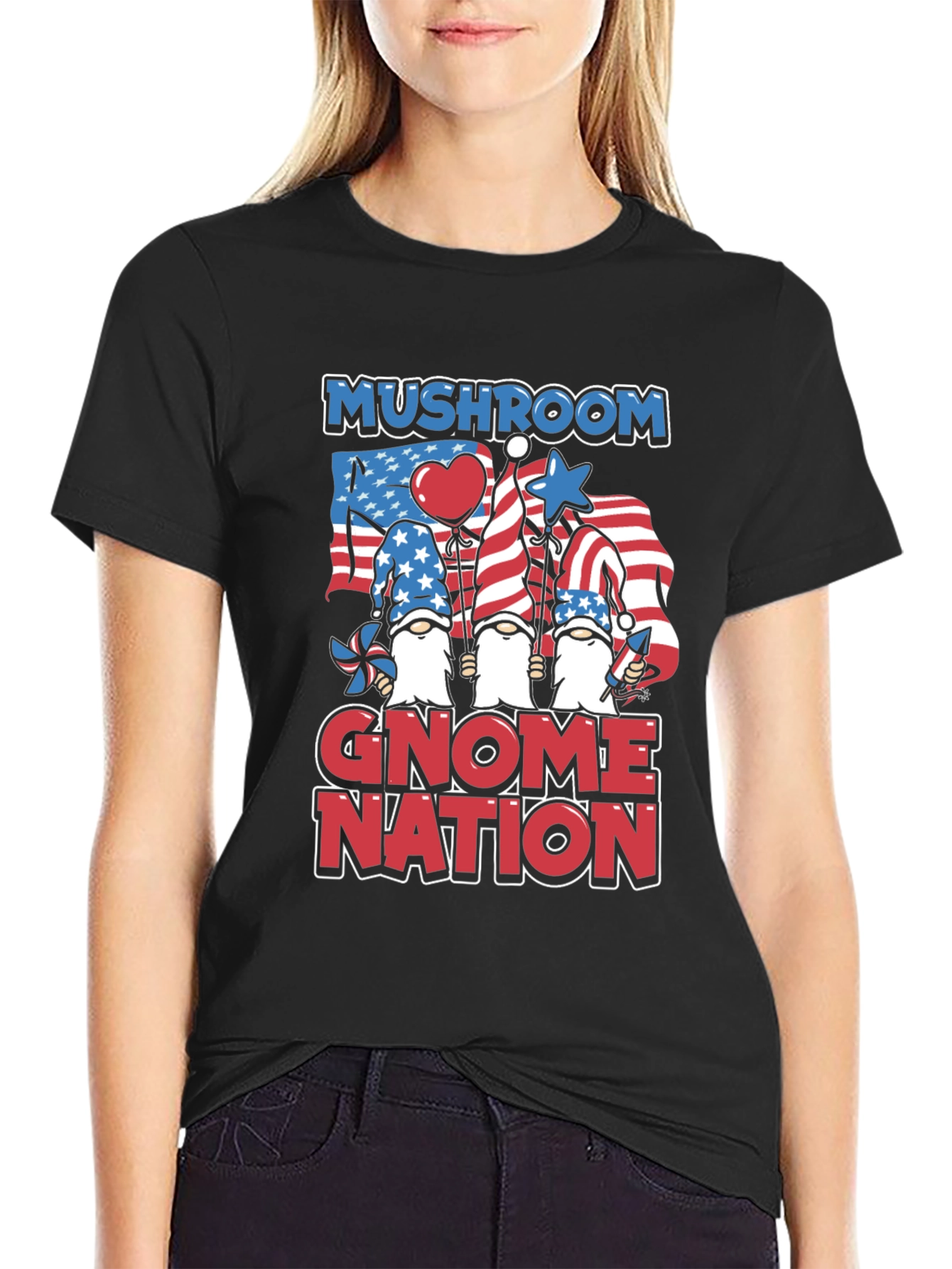Mushroom Gnome Nation Patriotic T-Shirt