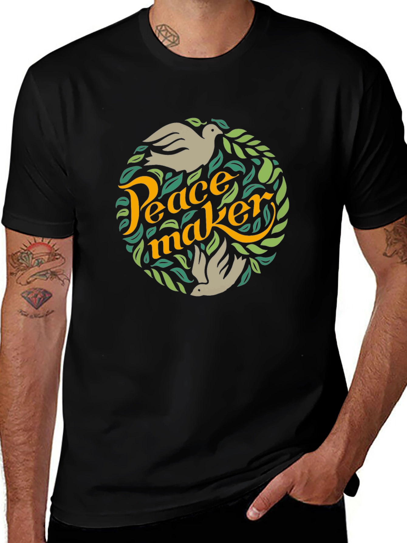 Peacemaker Graphic T-Shirt - Dove & Leaves Design