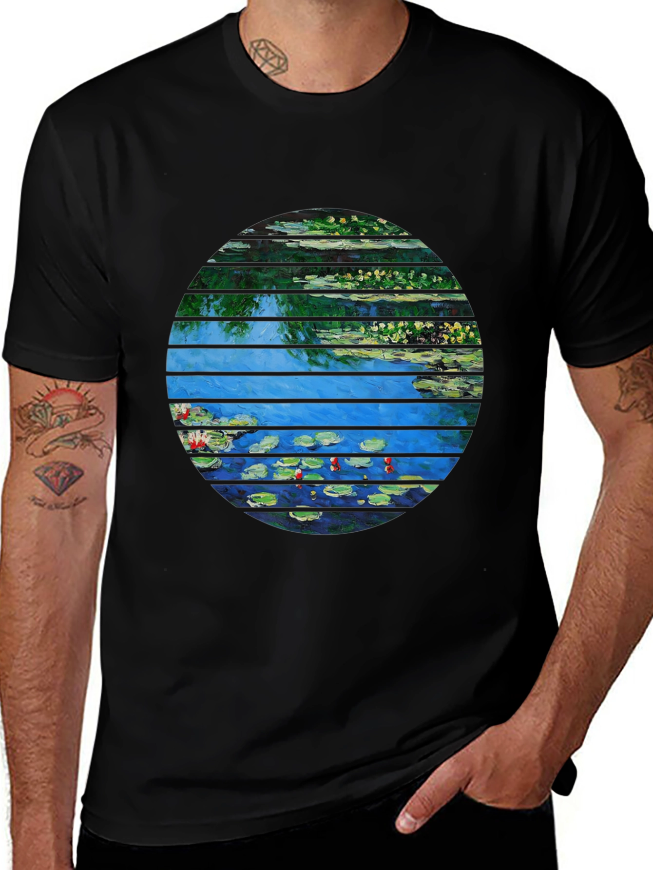 Monet Water Lilies Graphic Tee - Artistic Black T-Shirt