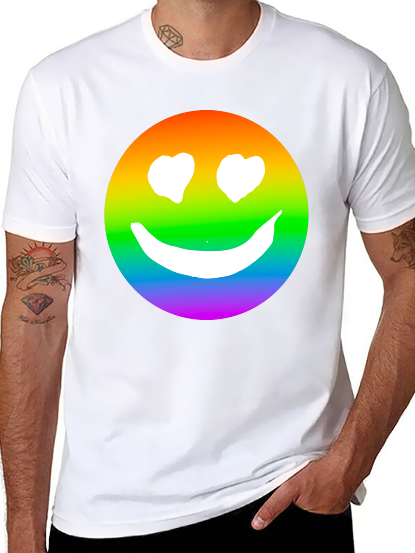 Rainbow Smiley Face Black T-Shirt