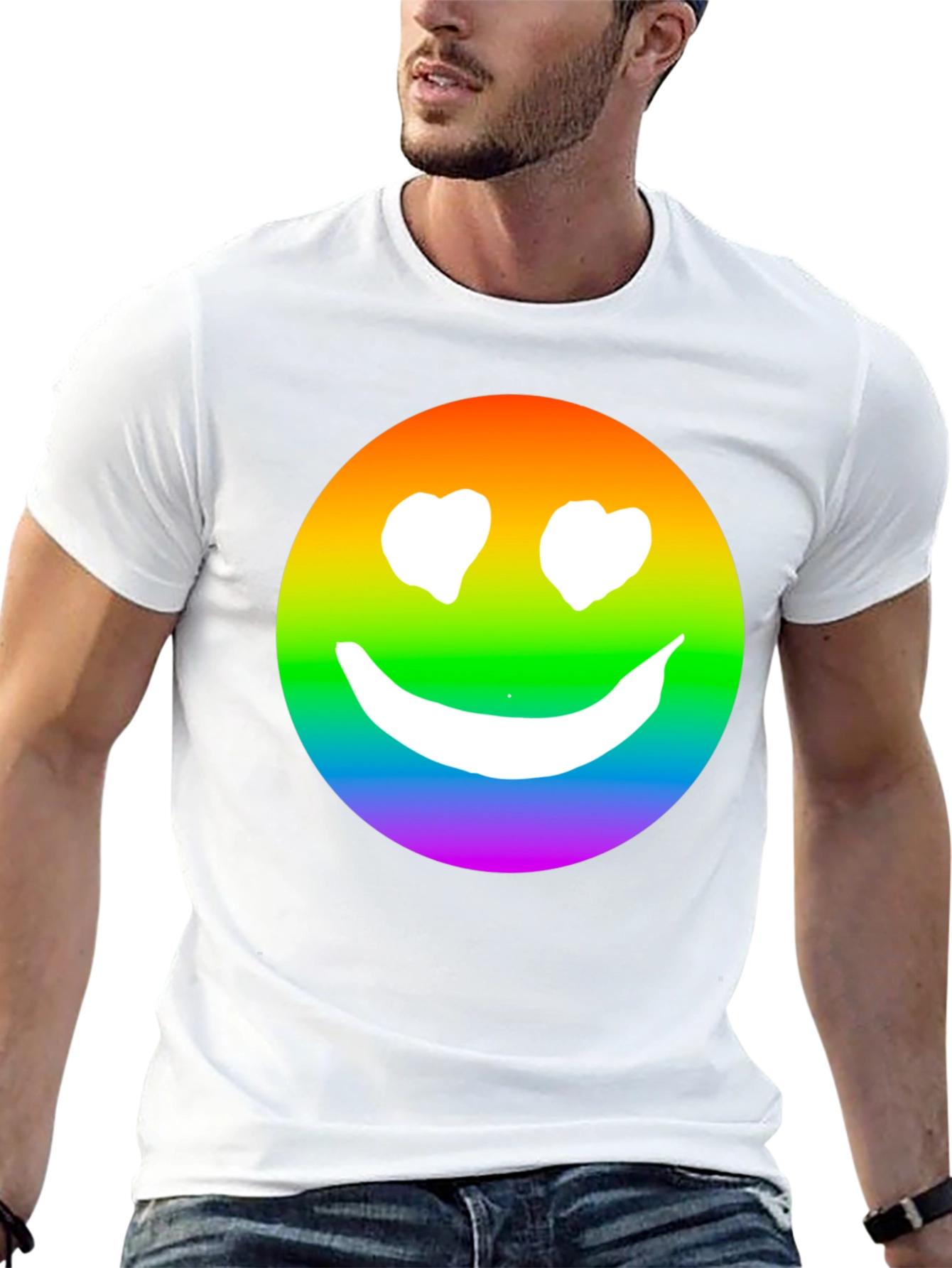 Rainbow Smiley Face Black T-Shirt