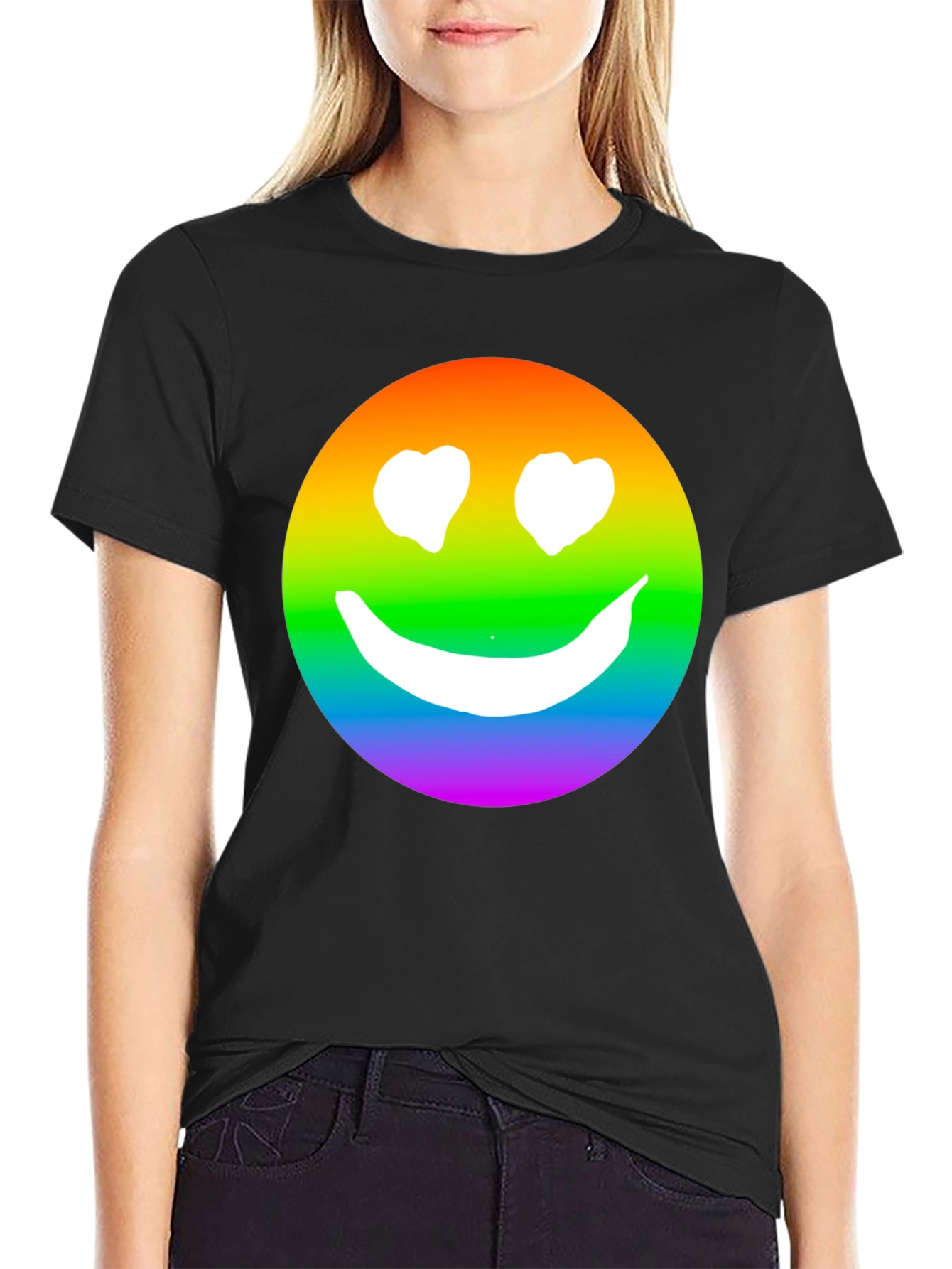 Rainbow Smiley Face Black T-Shirt