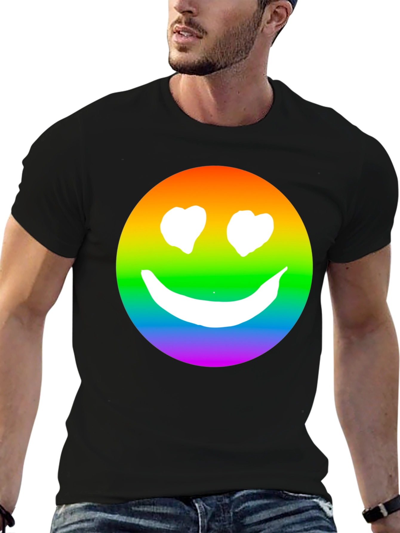 Rainbow Smiley Face Black T-Shirt