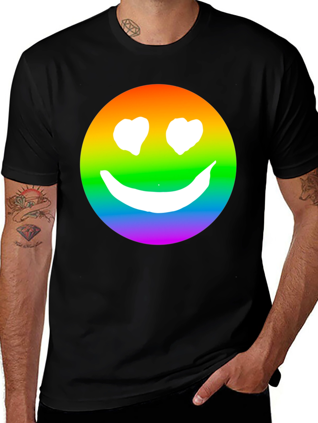 Rainbow Smiley Face Black T-Shirt