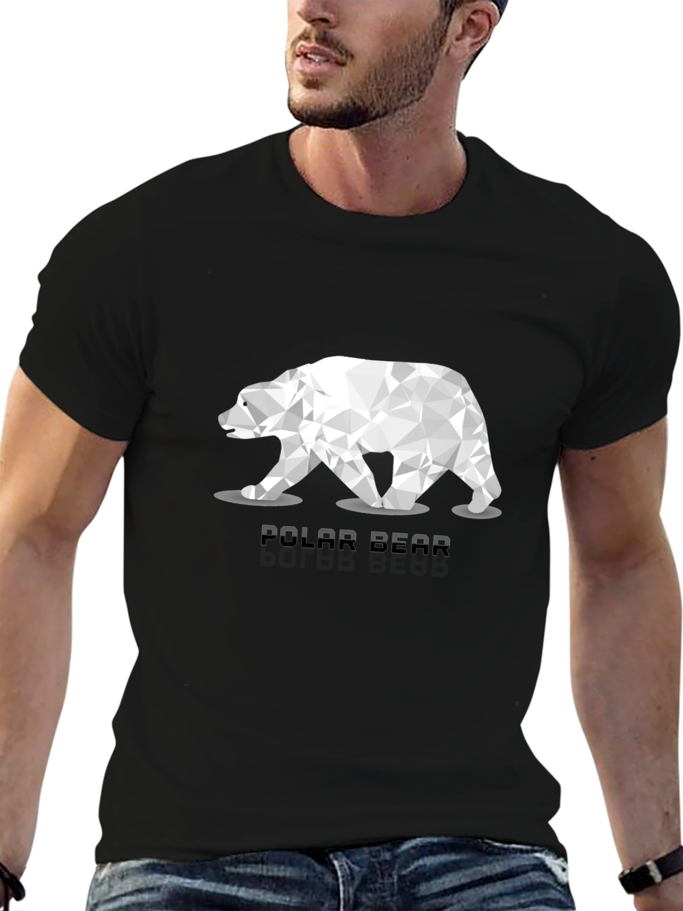 Geometric Polar Bear Graphic Tee - Black