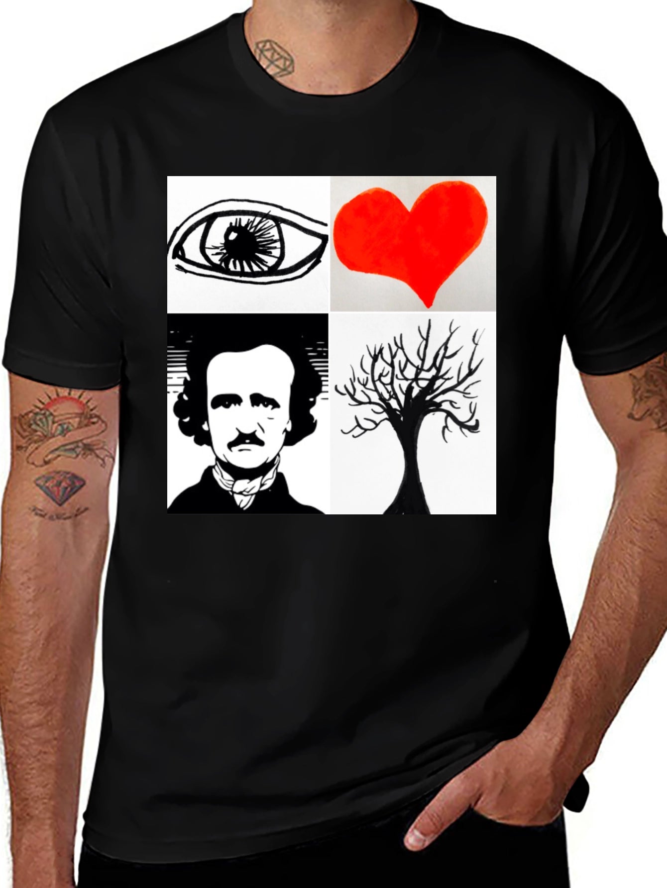 Eye Heart Poe Tree Black T-Shirt