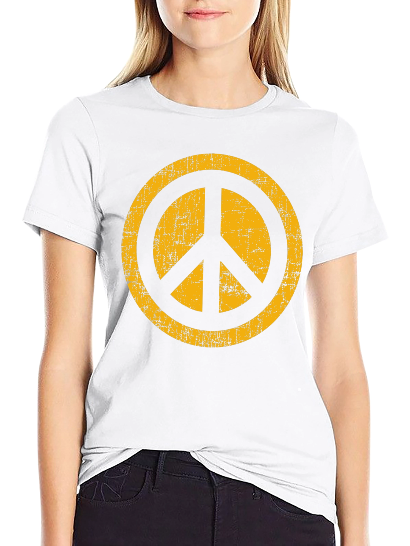Retro Peace Sign Graphic Tee - Black Cotton T-Shirt