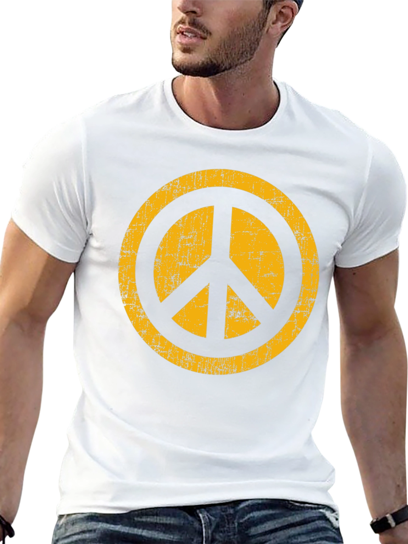 Retro Peace Sign Graphic Tee - Black Cotton T-Shirt