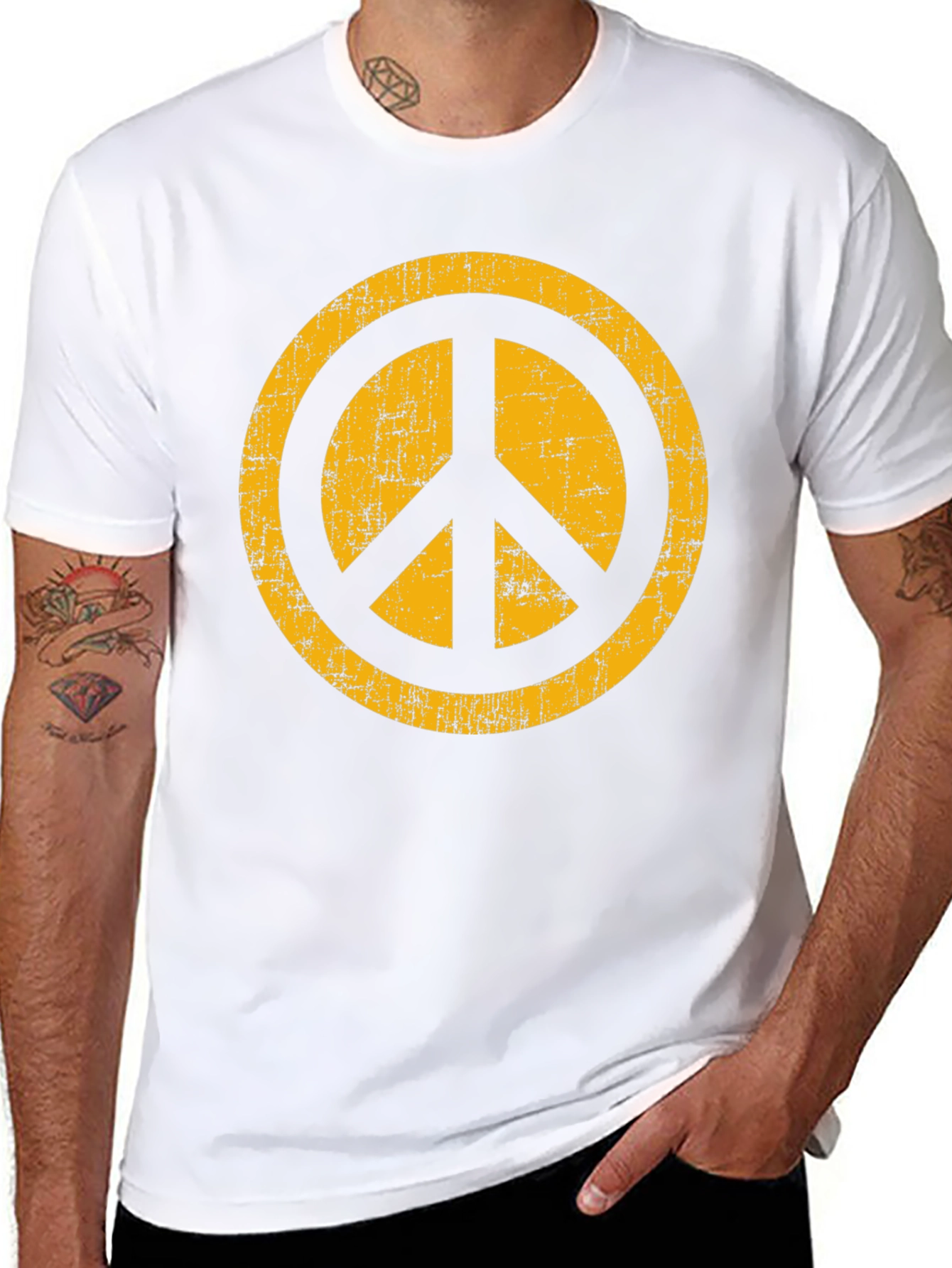Retro Peace Sign Graphic Tee - Black Cotton T-Shirt