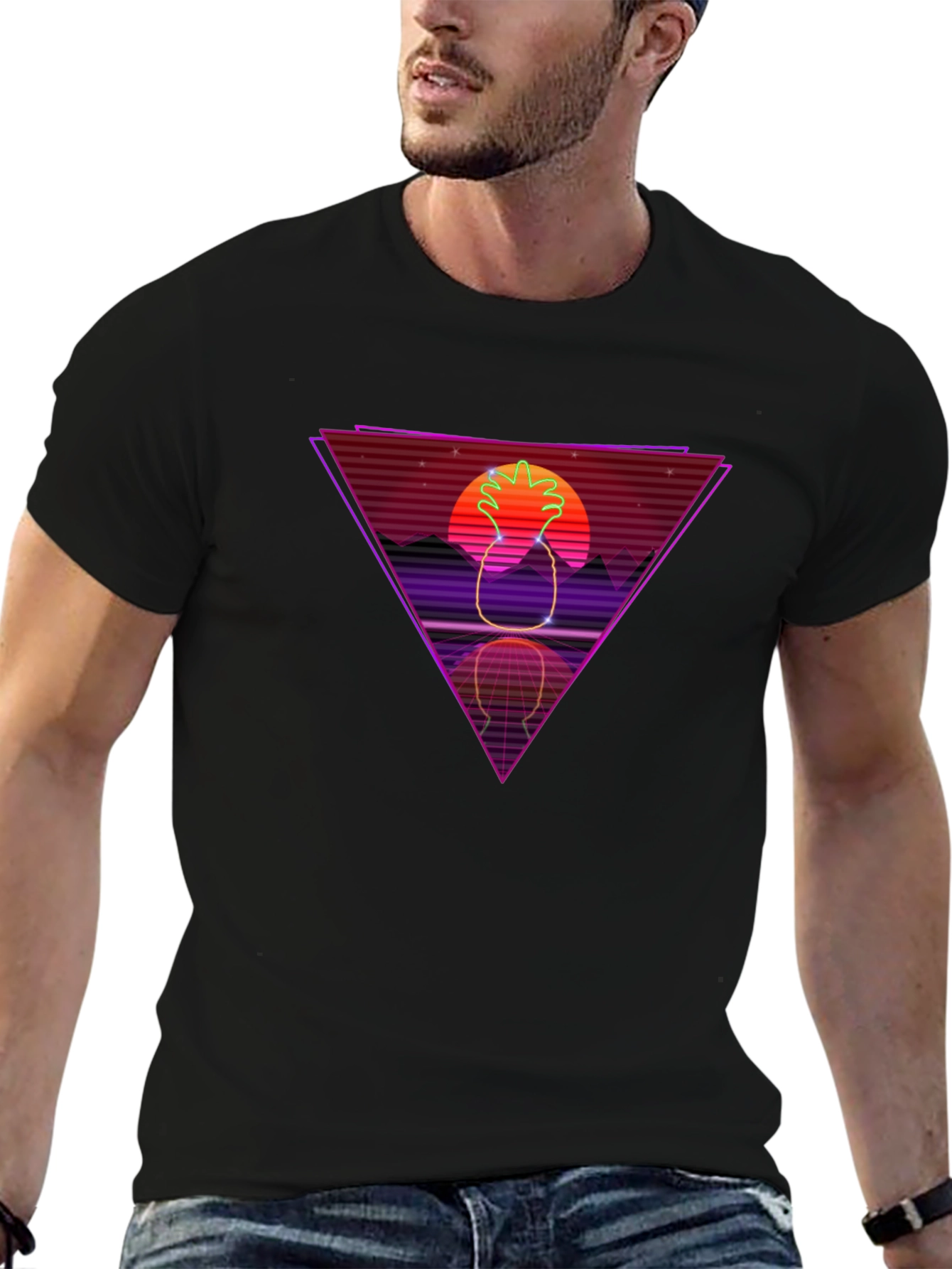 Retro Pineapple Graphic Tee - Synthwave Style