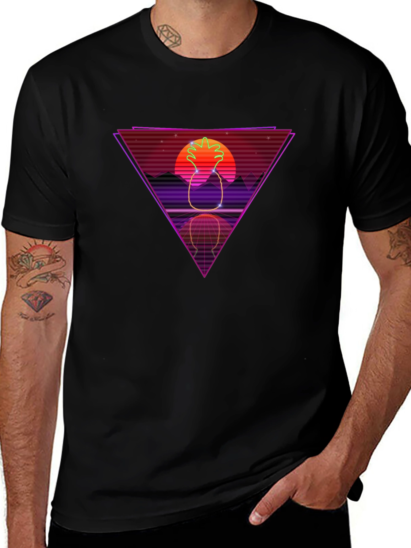 Retro Pineapple Graphic Tee - Synthwave Style