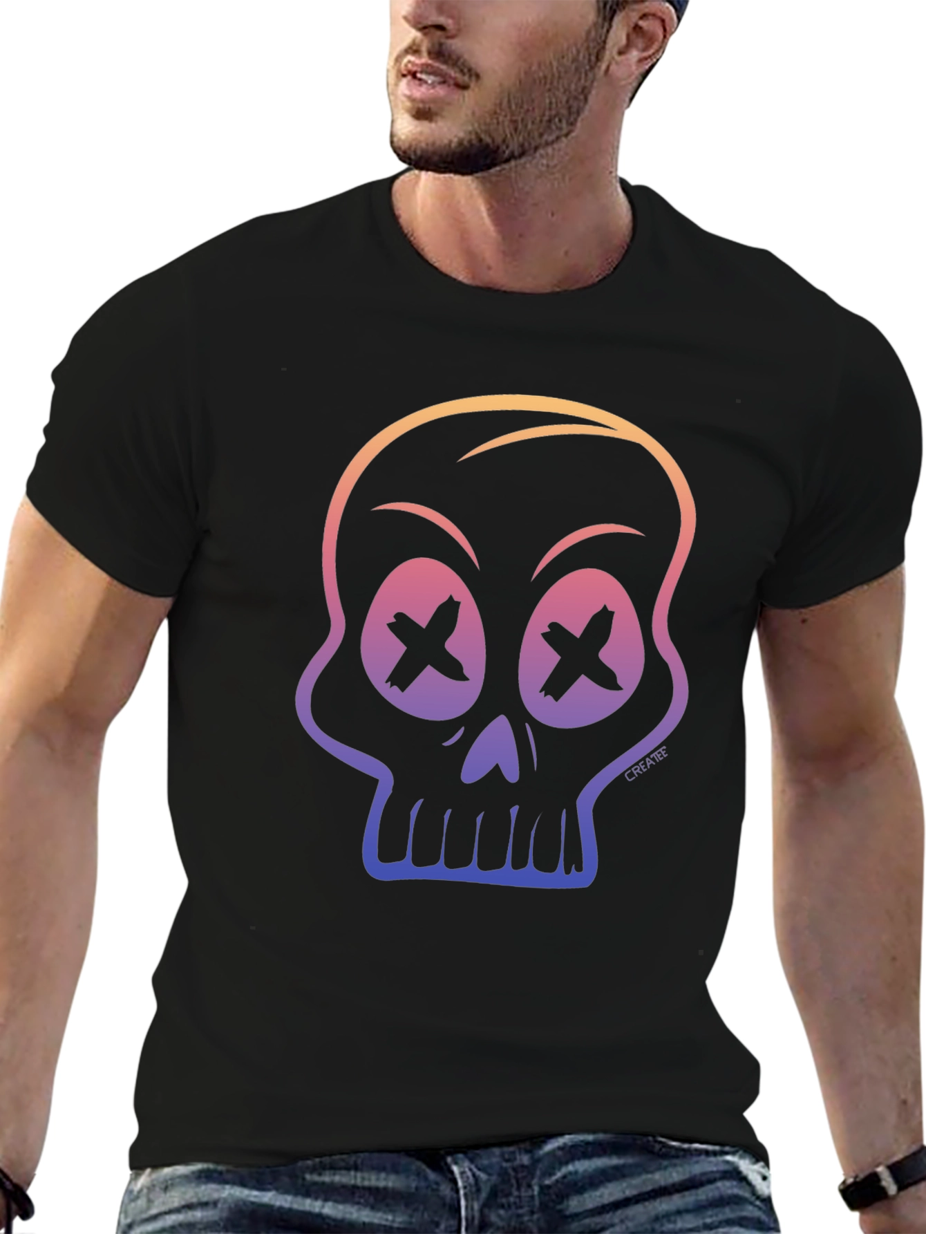 Skull Gradient Graphic Tee - Mens Black T-Shirt