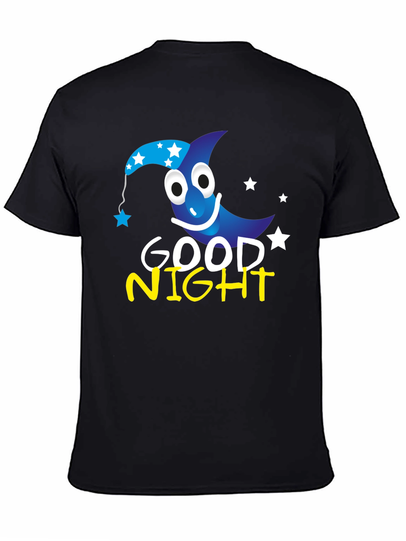 Good Night Cartoon Moon Black T-Shirt