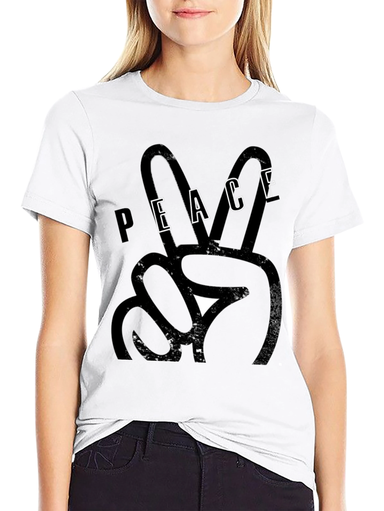 Peace Sign Graphic Print Tee - Black