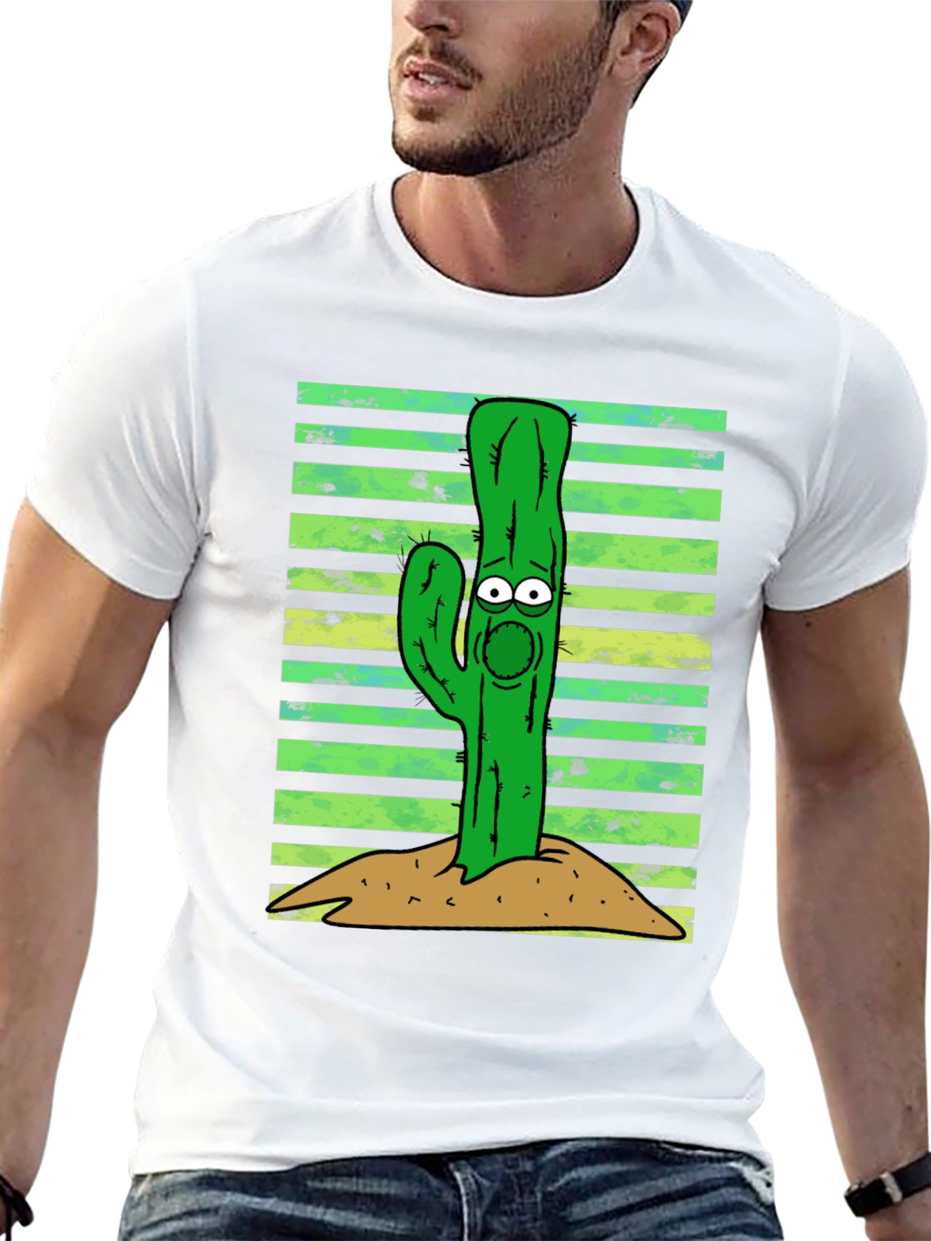 Cartoon Cactus Graphic Tee - Unisex Black T-Shirt