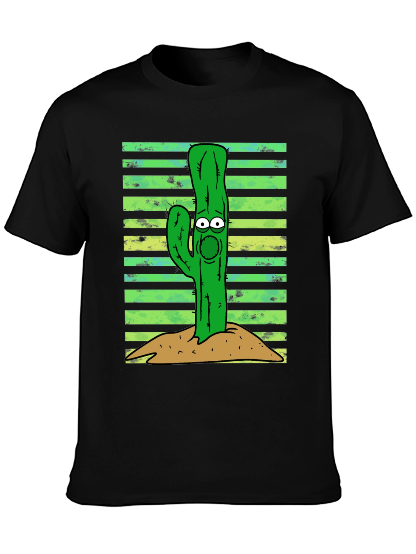 Cartoon Cactus Graphic Tee - Unisex Black T-Shirt