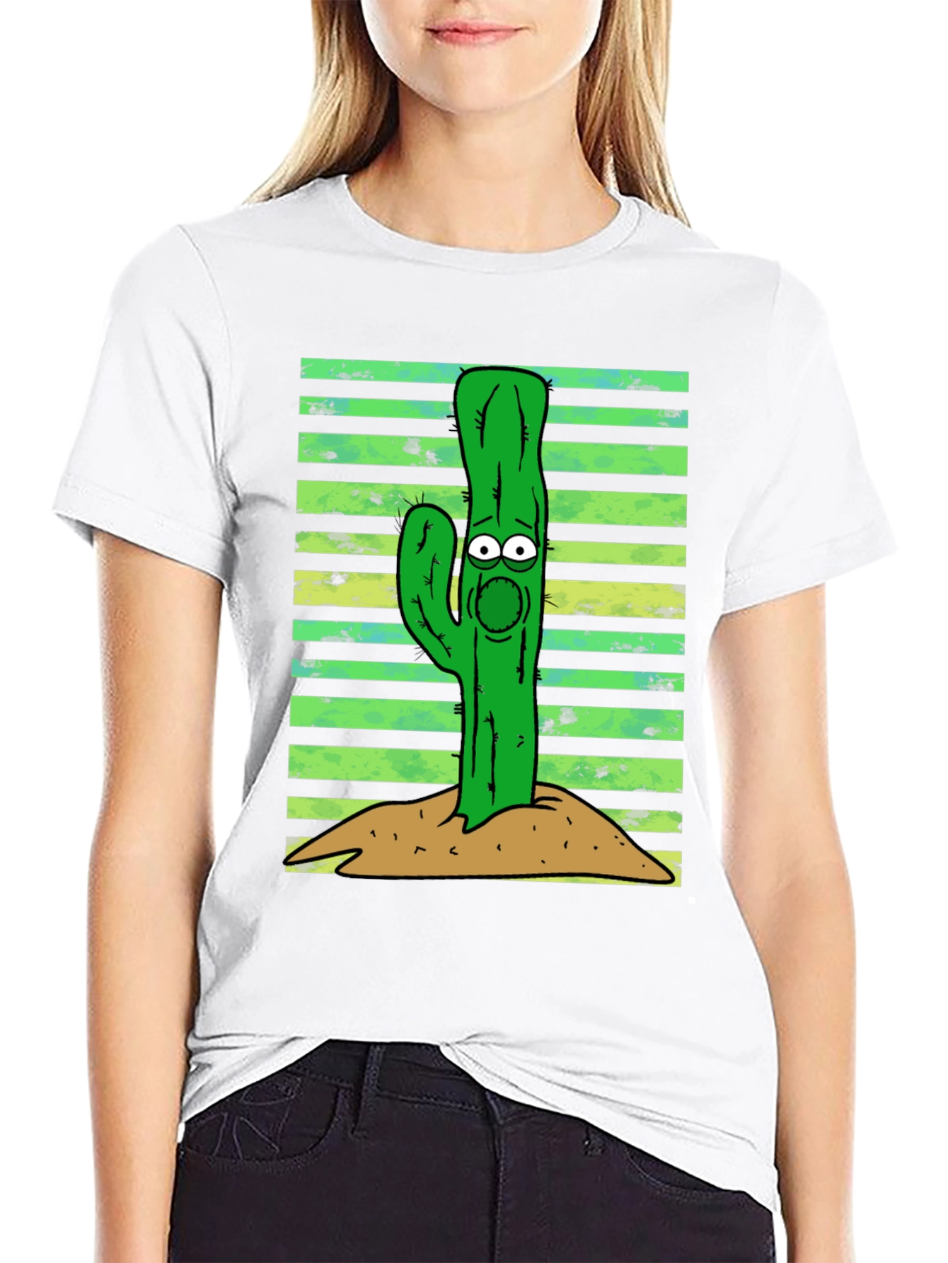 Cartoon Cactus Graphic Tee - Unisex Black T-Shirt