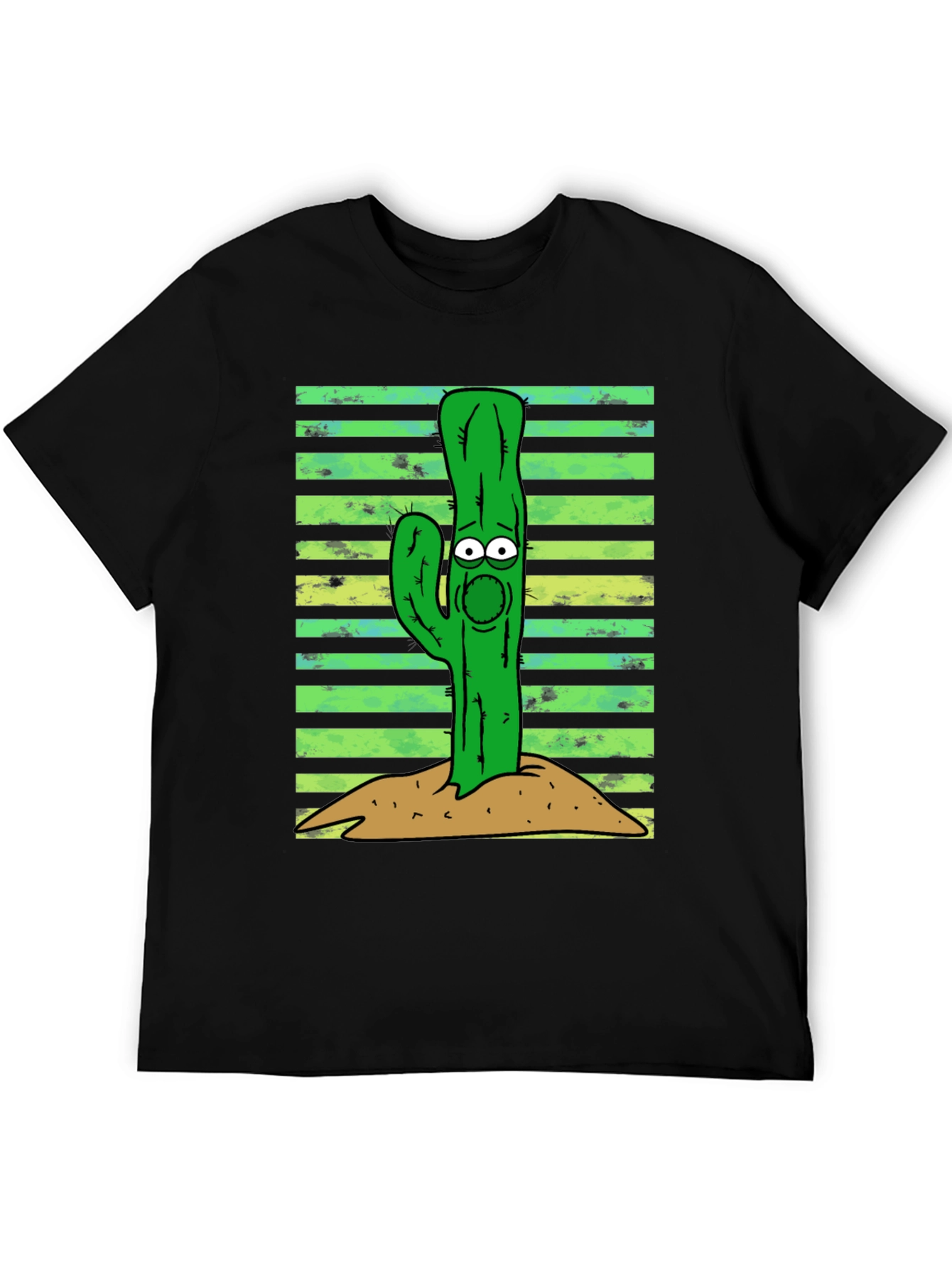 Cartoon Cactus Graphic Tee - Unisex Black T-Shirt